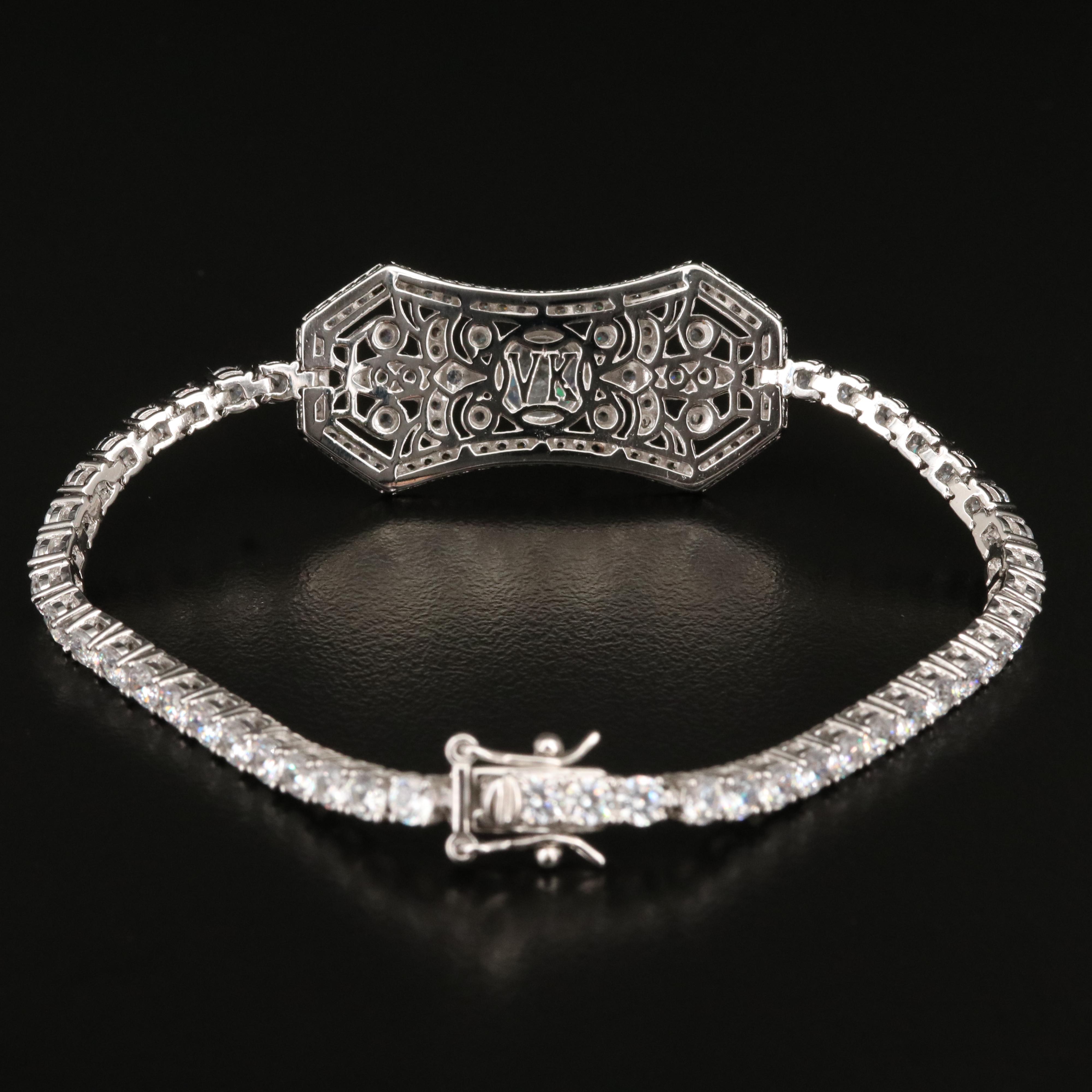 Vanna K Vintage Style Sterling Cubic Zirconia Openwork Pendant Line Bracelet