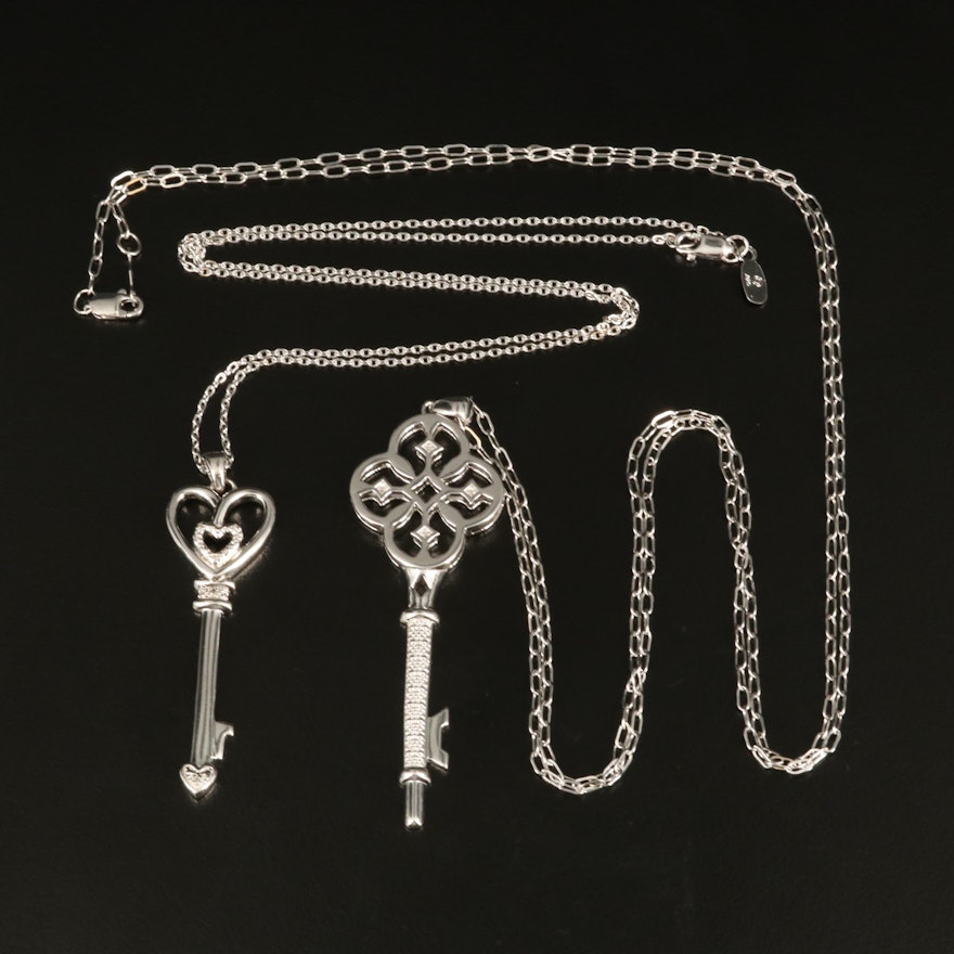 Sterling Key Pendant Necklaces with Diamond