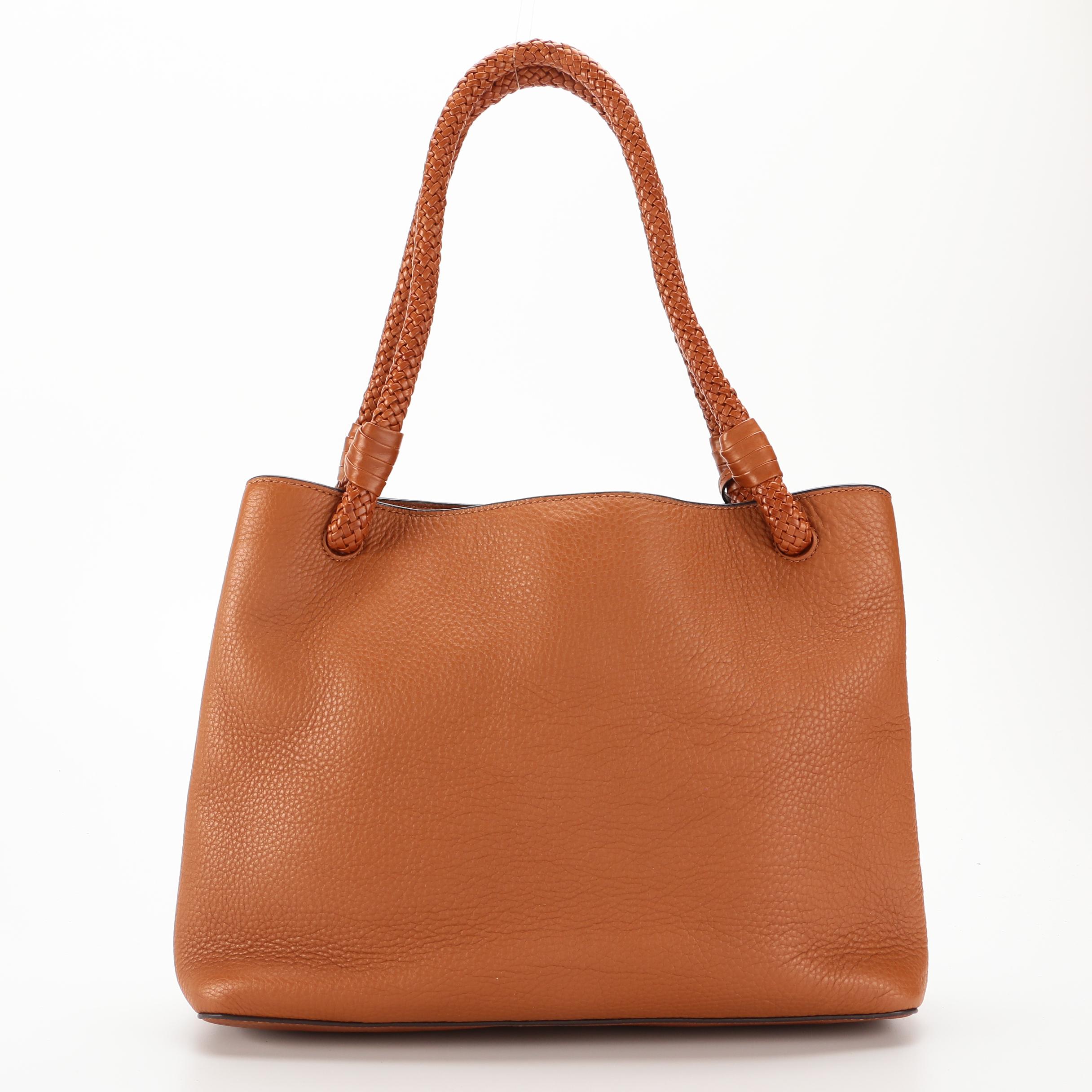 Tory Burch Taylor Tassel Tote in Brown Pebbled Leather with Woven Handles