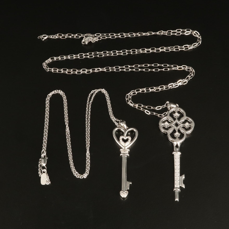 Sterling Key Pendant Necklaces with Diamond