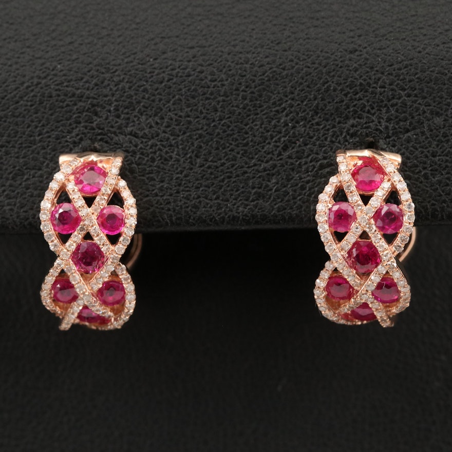 EFFY 14K ROSE GOLD DIAMOND, NATURAL RUBY EARRINGS