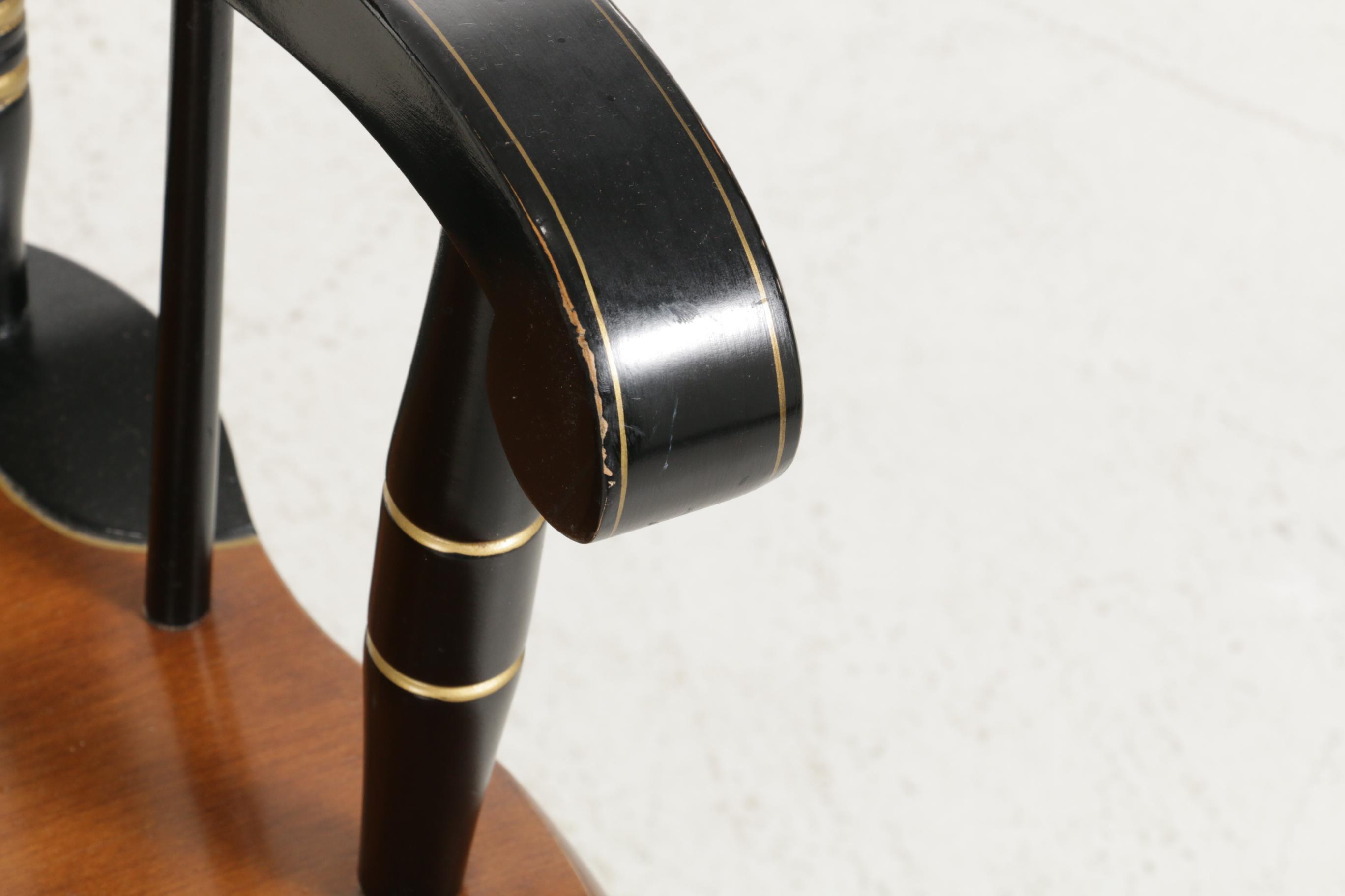 Ethan Allen Stencil-Painted, Ebonized and Parcel-Gilt Maple Arrow-Back Bench