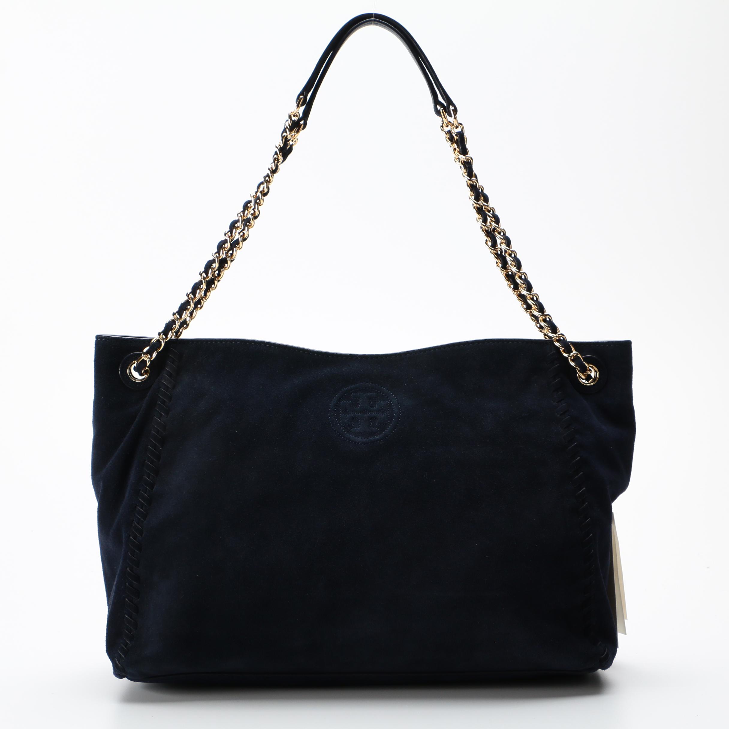 Tory Burch Navy Suede Shoulder Bag and Vinyl Cosmetics Pouch