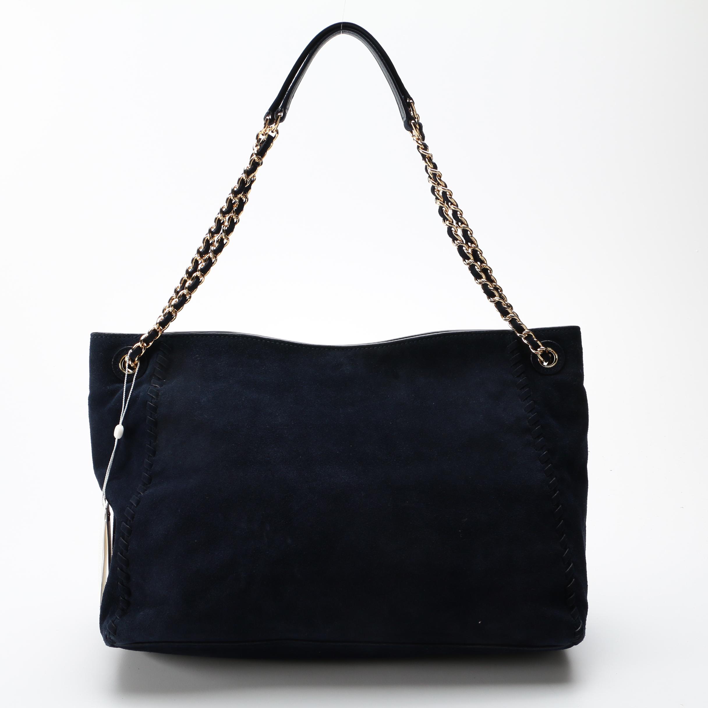 Tory Burch Navy Suede Shoulder Bag and Vinyl Cosmetics Pouch