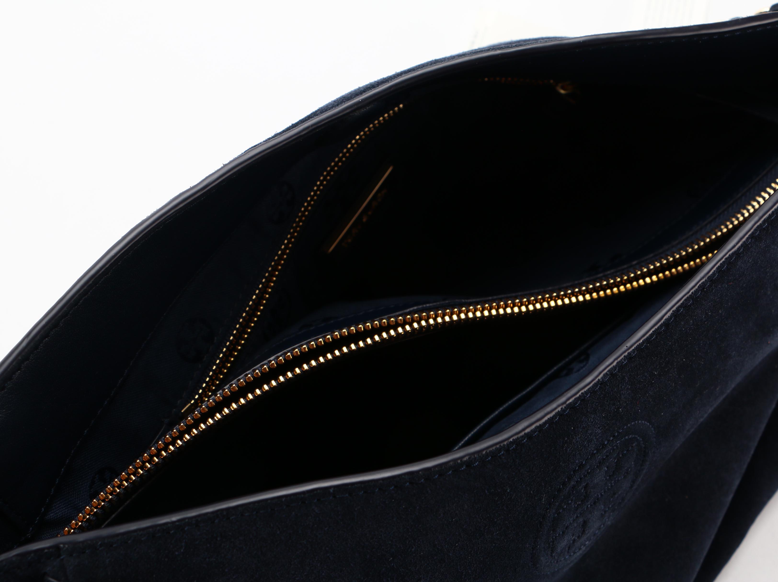 Tory Burch Navy Suede Shoulder Bag and Vinyl Cosmetics Pouch