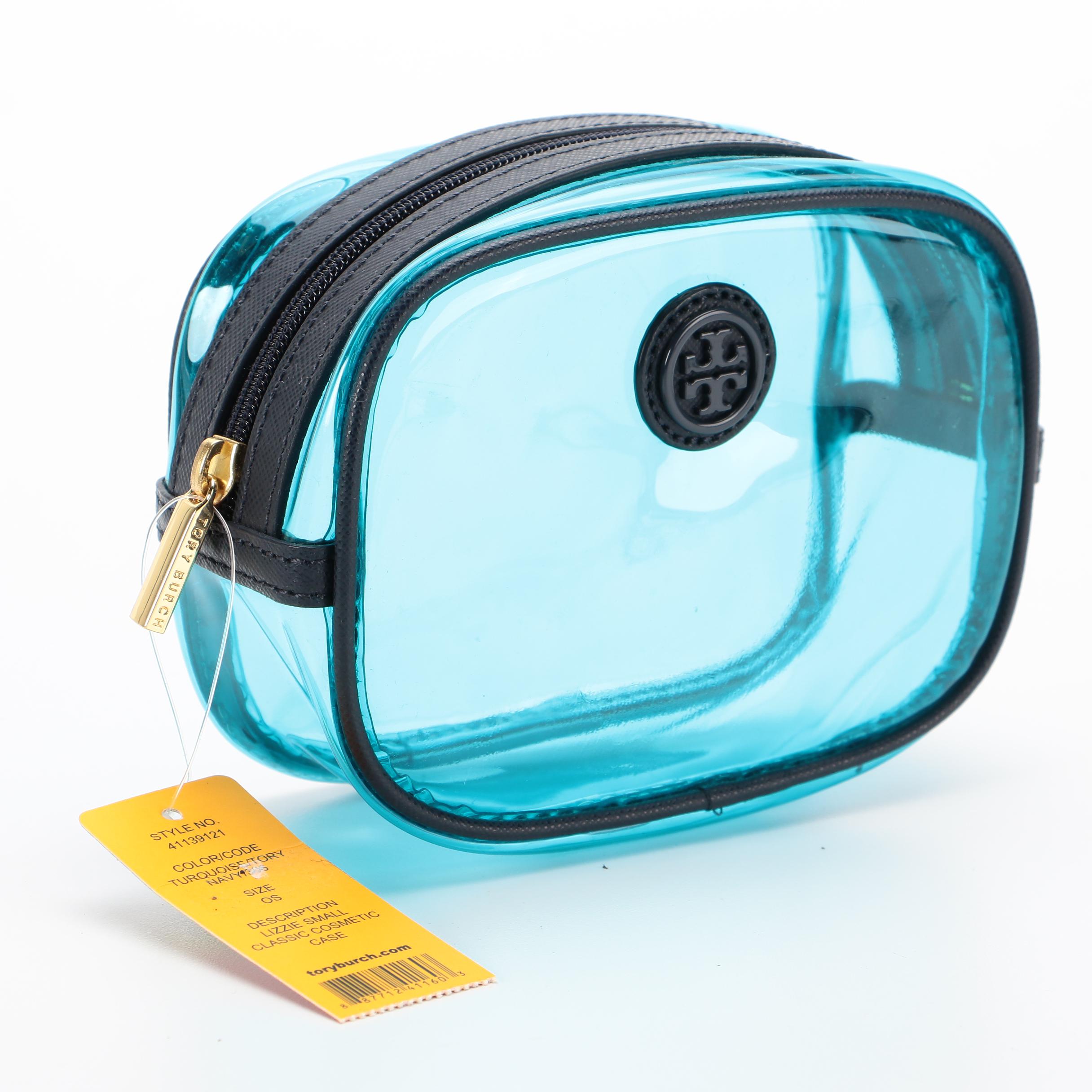 Tory Burch Navy Suede Shoulder Bag and Vinyl Cosmetics Pouch