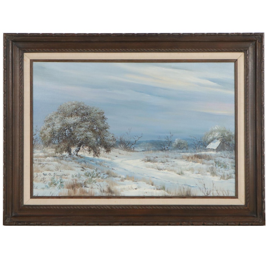William Slaughter Rural Winter Landscape Oil Painting
