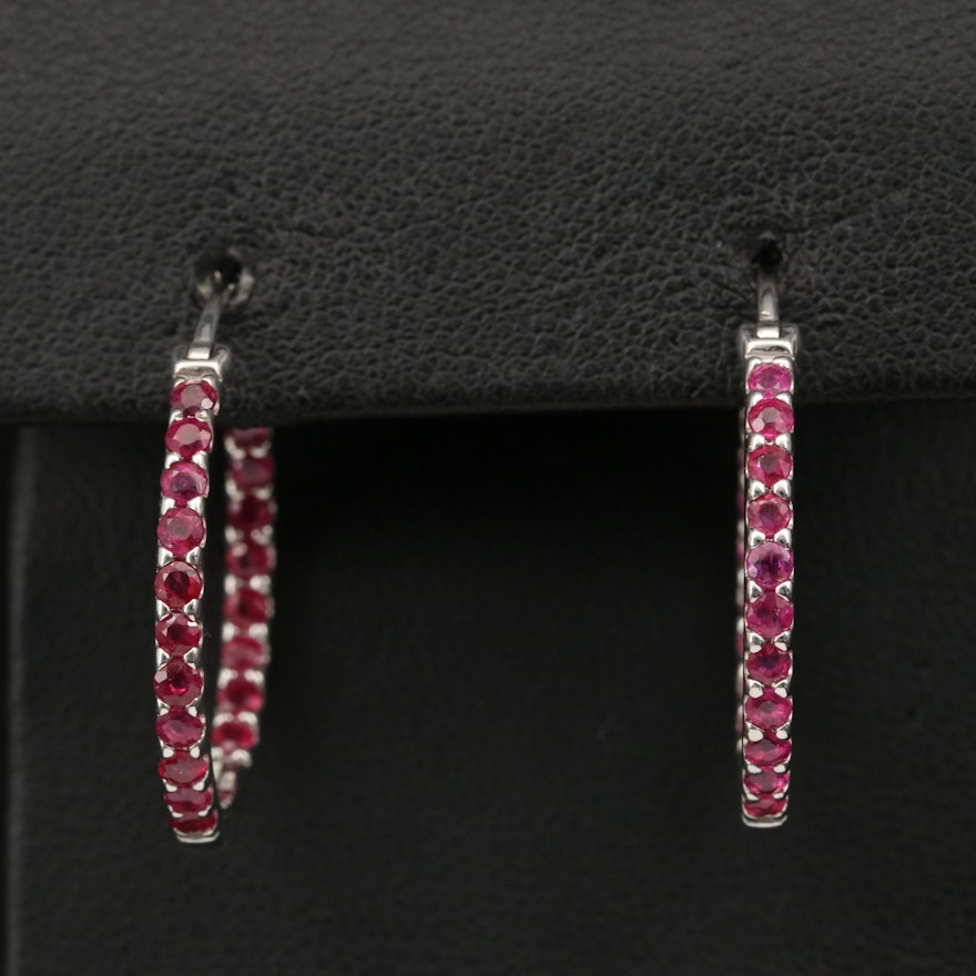 Sterling Silver Ruby Inside-Out Hoop Earrings