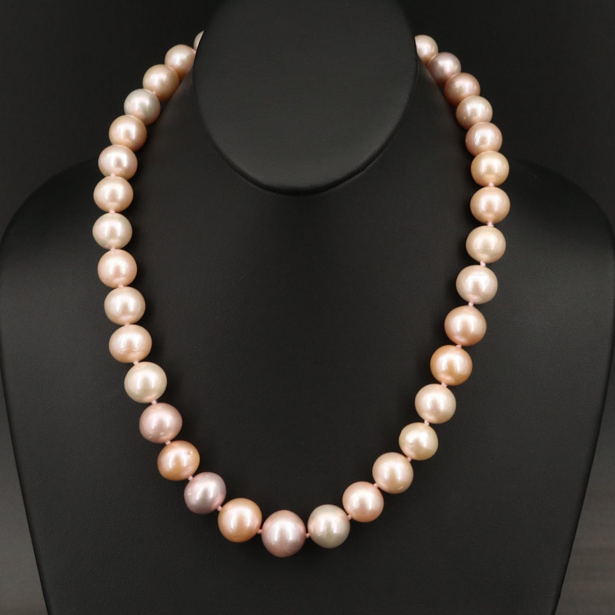 Single Strand Graduated Pearl Necklace with Sterling Clasp