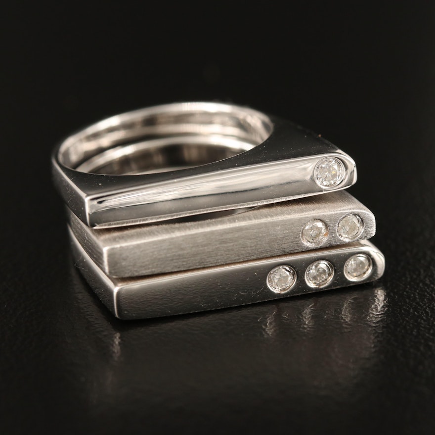 Sterling Diamond Flush Set Stacking Rings