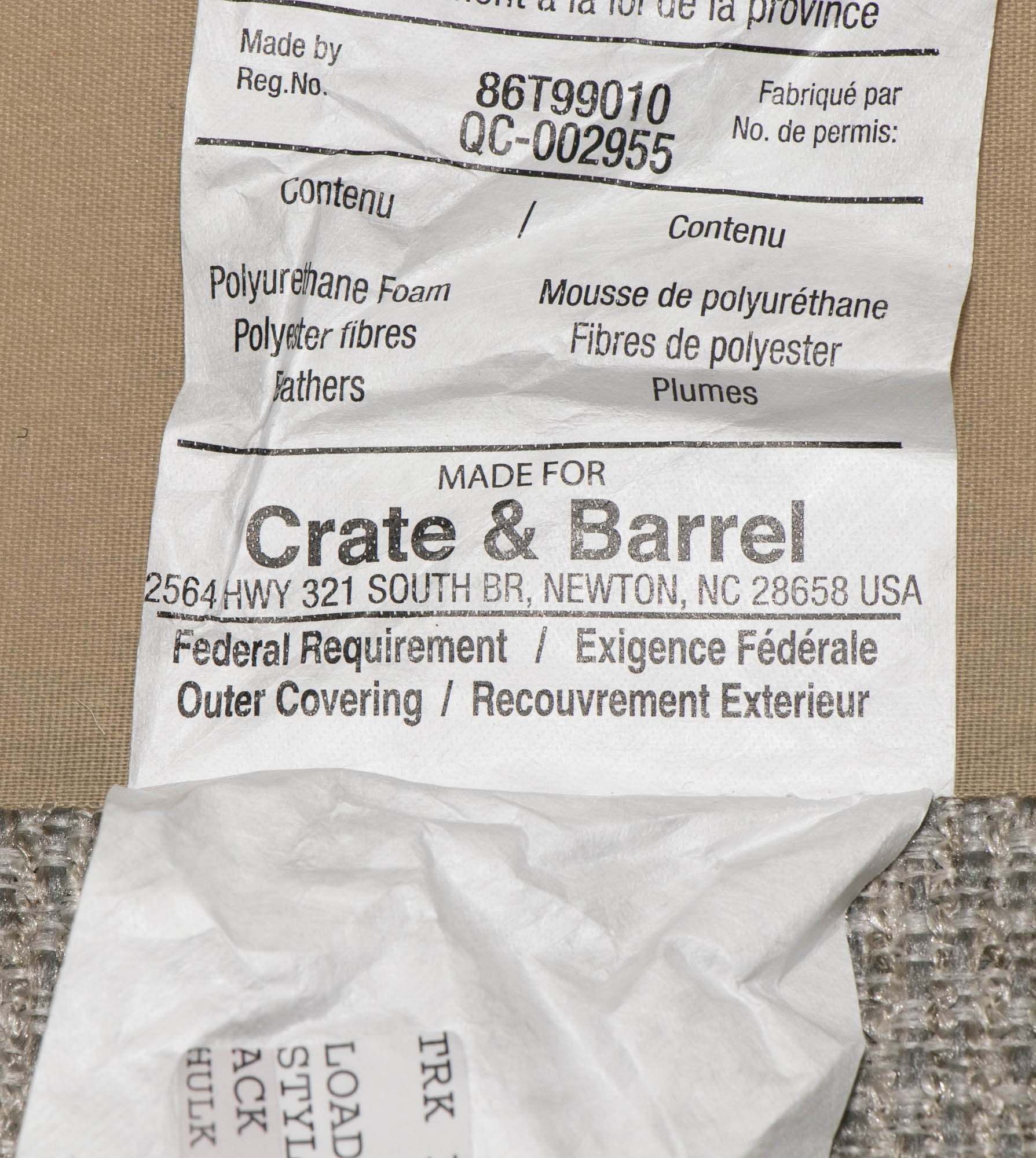 Crate & Barrel "Studio Series" Gray Upholstered Sofa