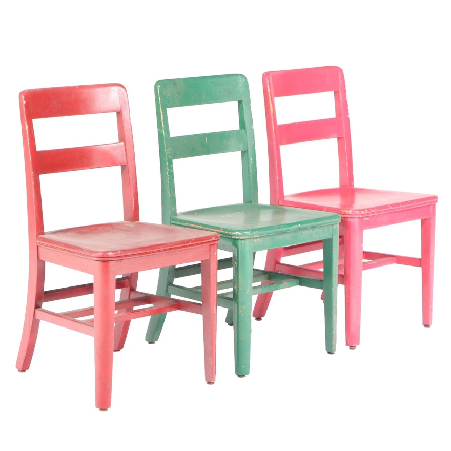 Three Painted Ladderback Side Chairs, 20th Century