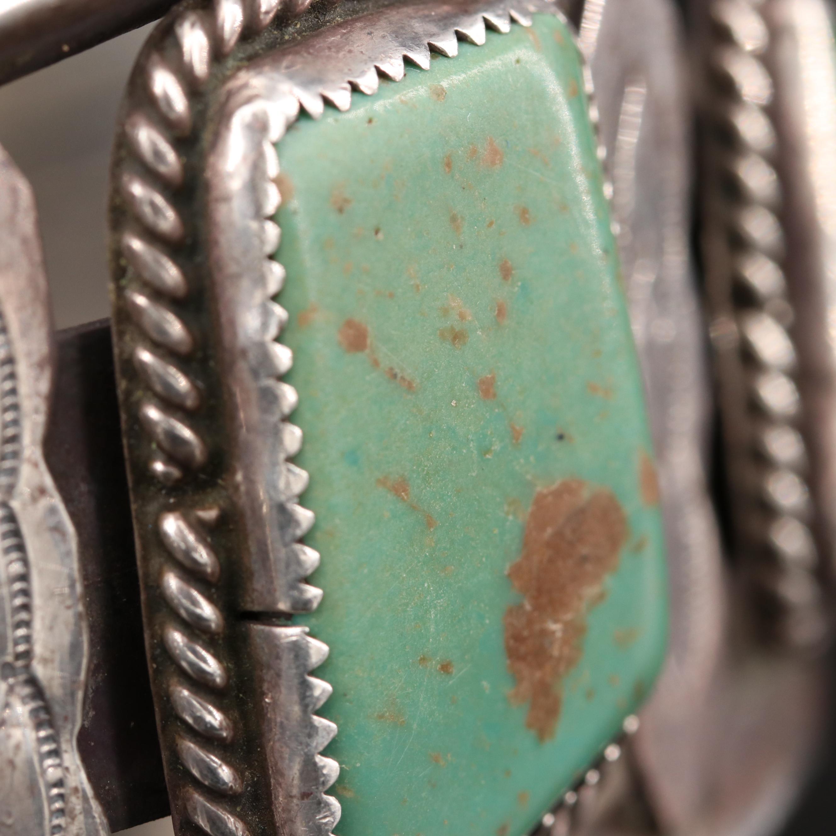 Vintage Eula Mae Begay Navajo Diné Sterling Silver Turquoise Stampwork Cuff