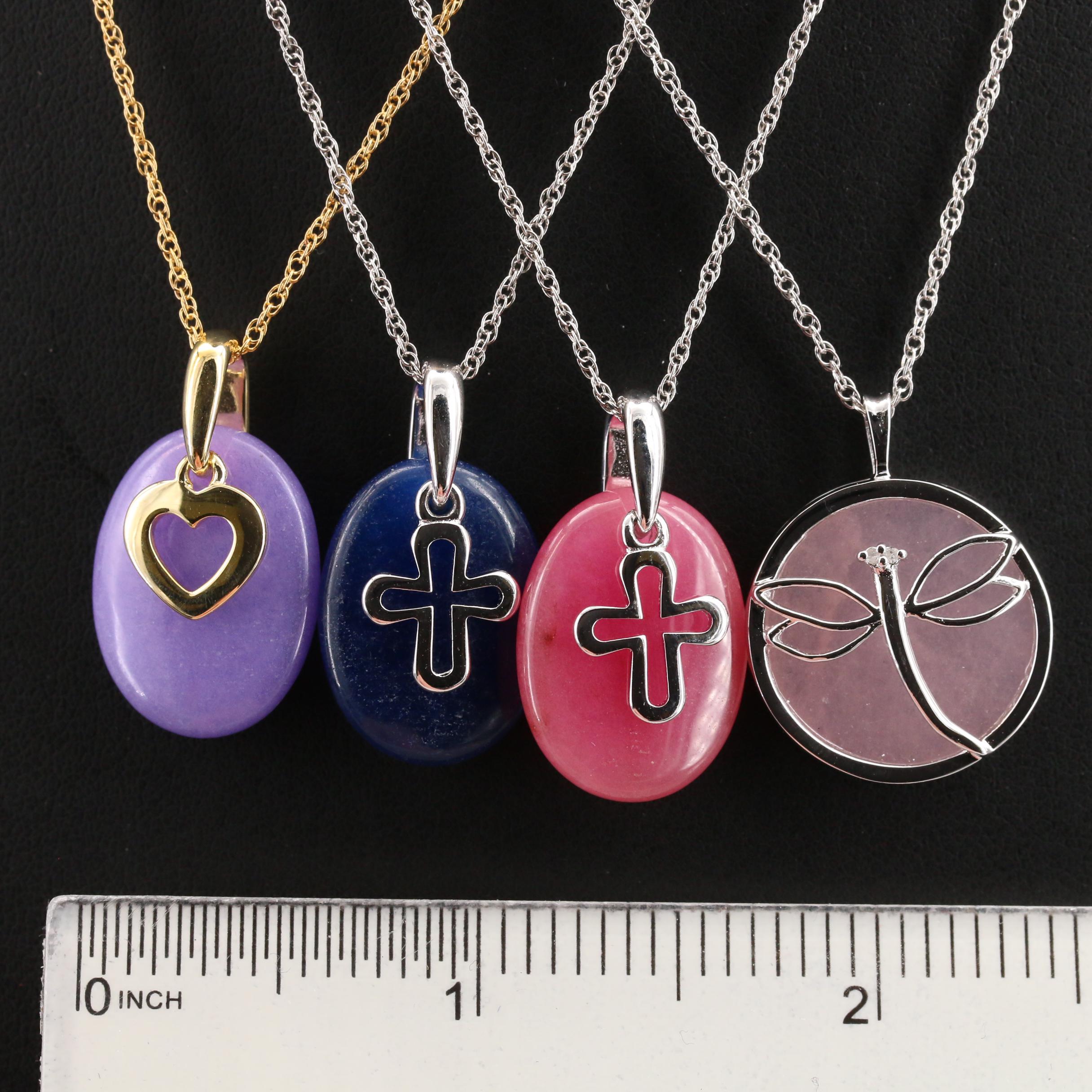 Sterling and Gold-Filled Gemstone Cross, Dragonfly and Heart Necklaces