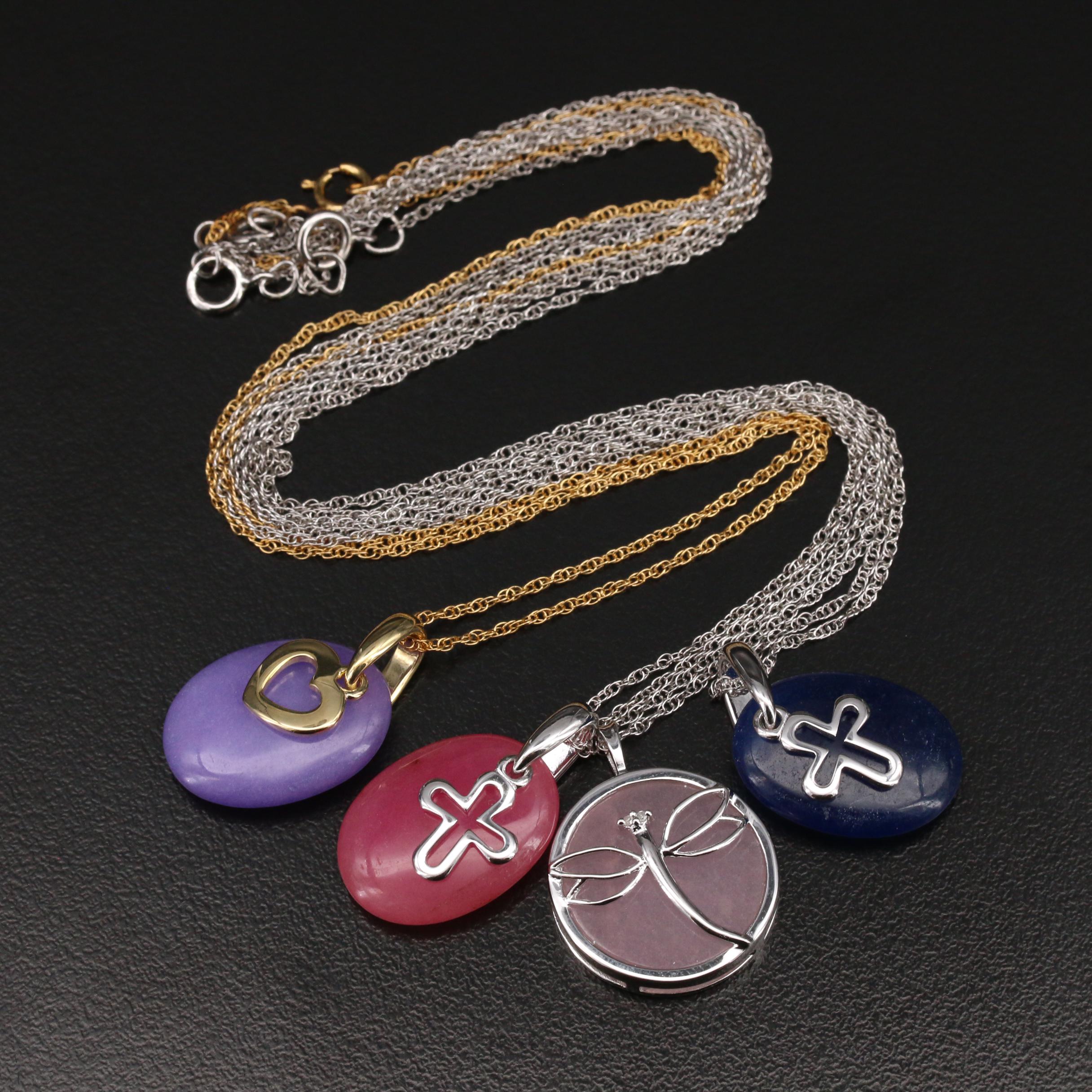 Sterling and Gold-Filled Gemstone Cross, Dragonfly and Heart Necklaces