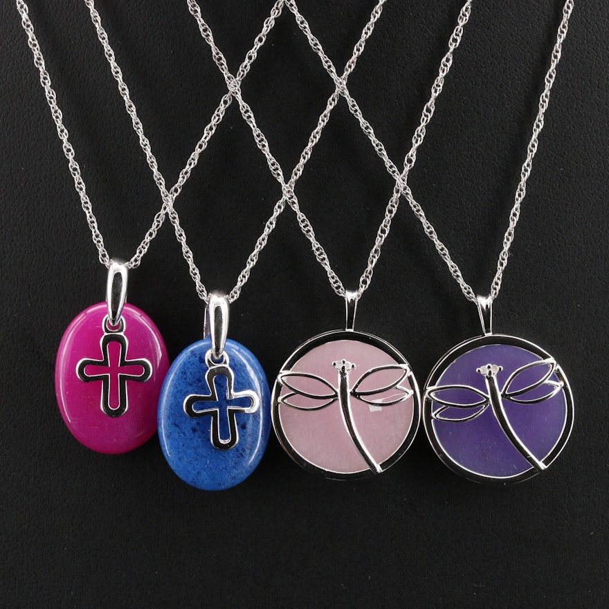 Sterling Diamond and Gemstone Pendant Necklaces with Dragonflies and Crosses