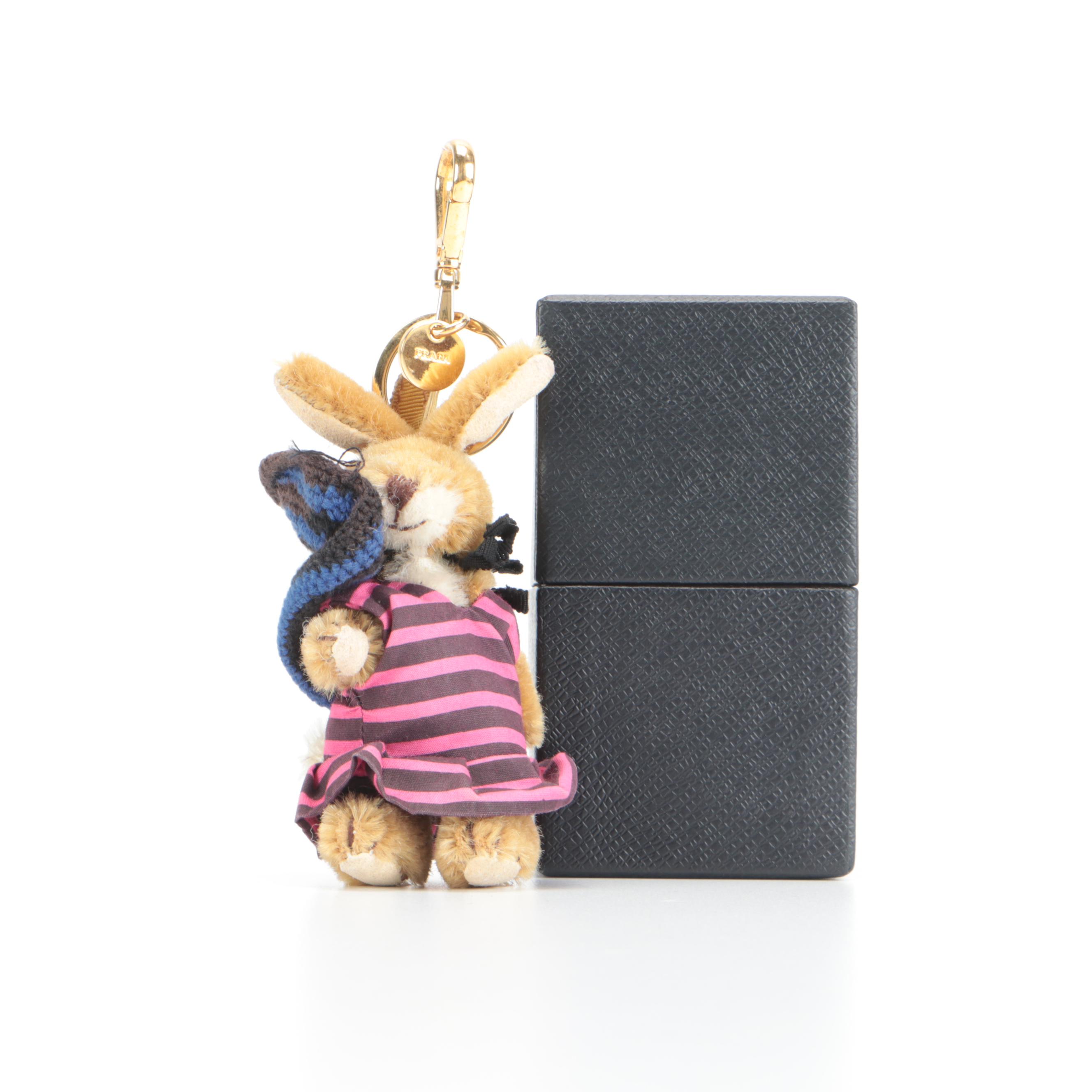 Prada Trick Lulu Mohair Bunny Key Ring Bag Charm with Box