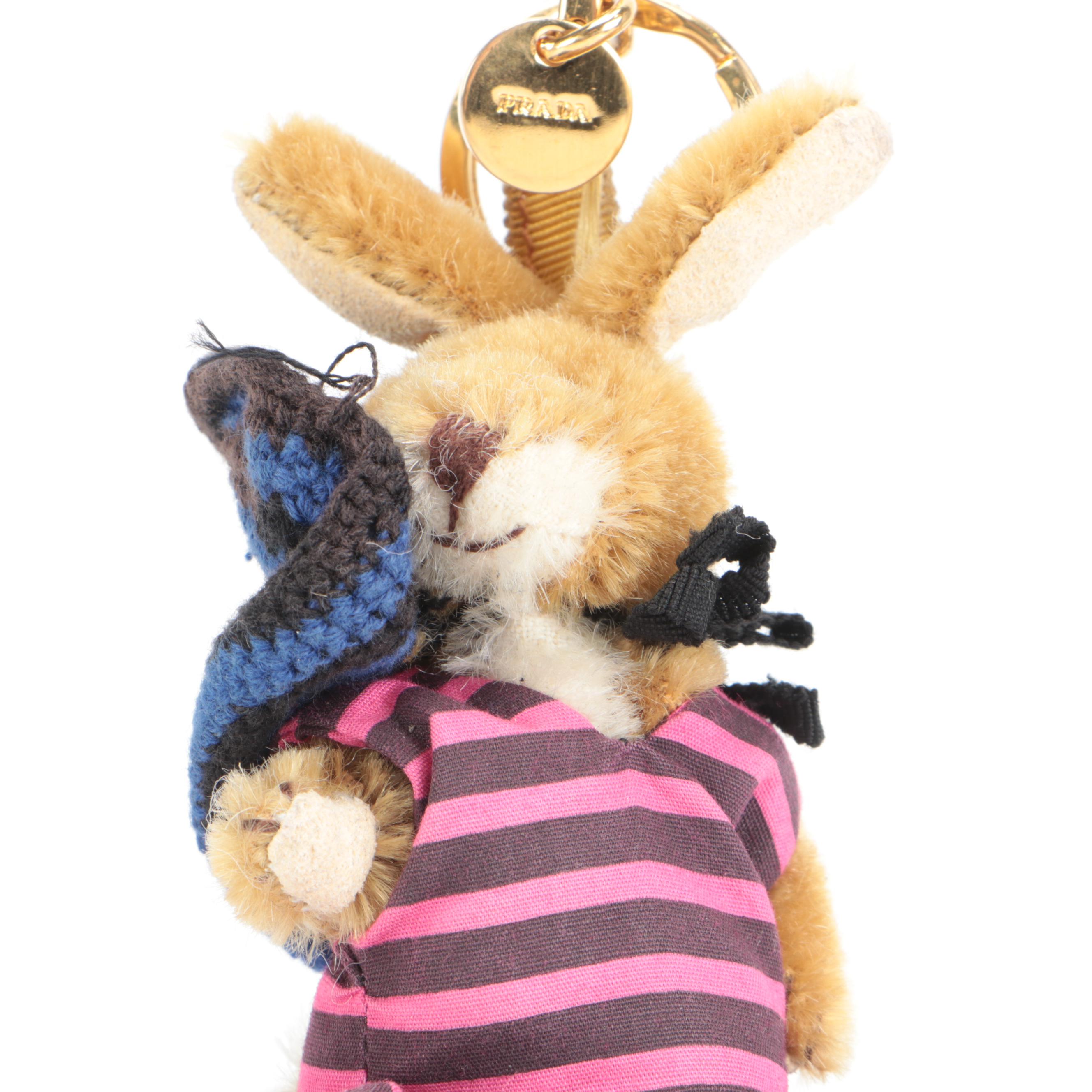 Prada Trick Lulu Mohair Bunny Key Ring Bag Charm with Box