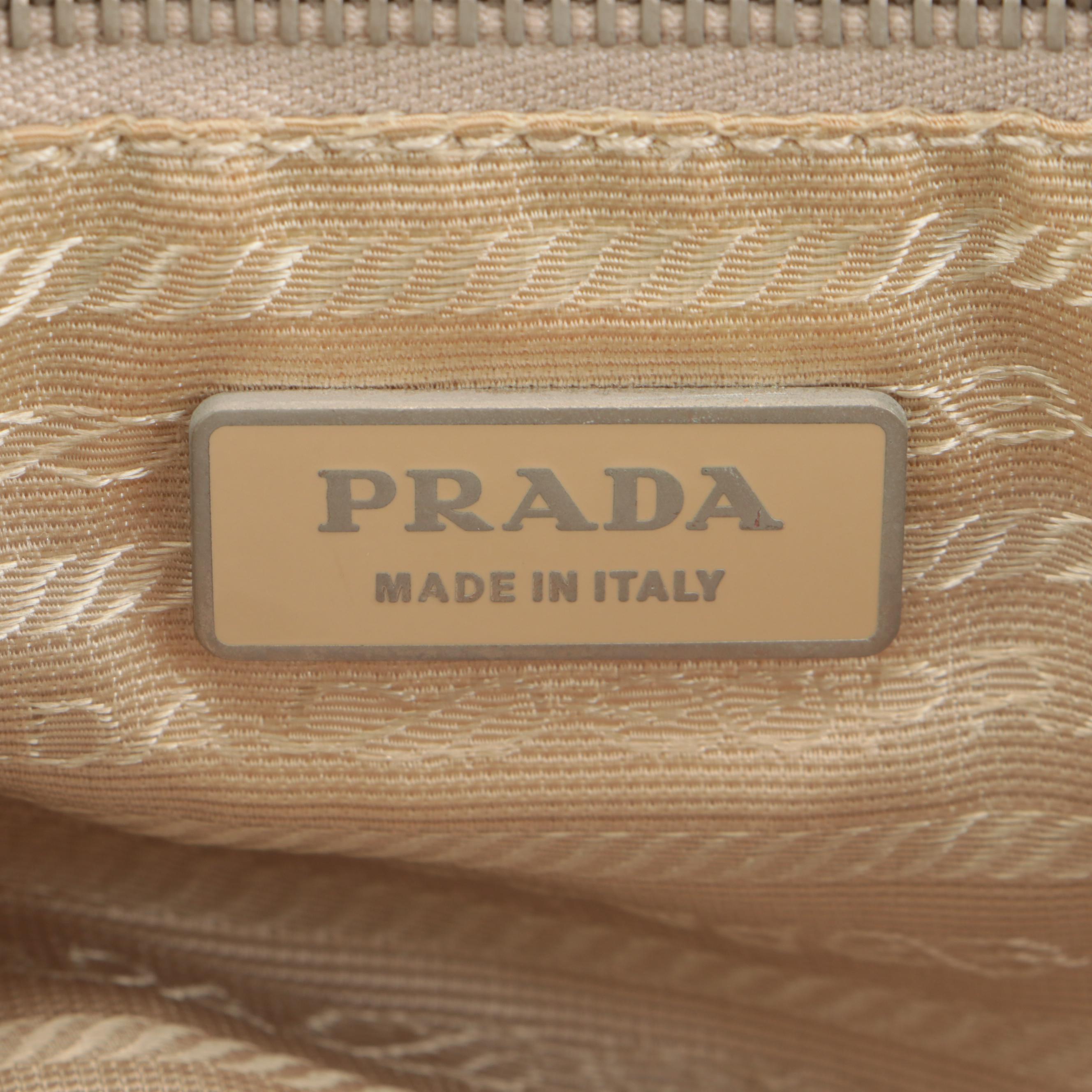 Prada Small Shopping Tote in Nylon with Tan Leather Trim
