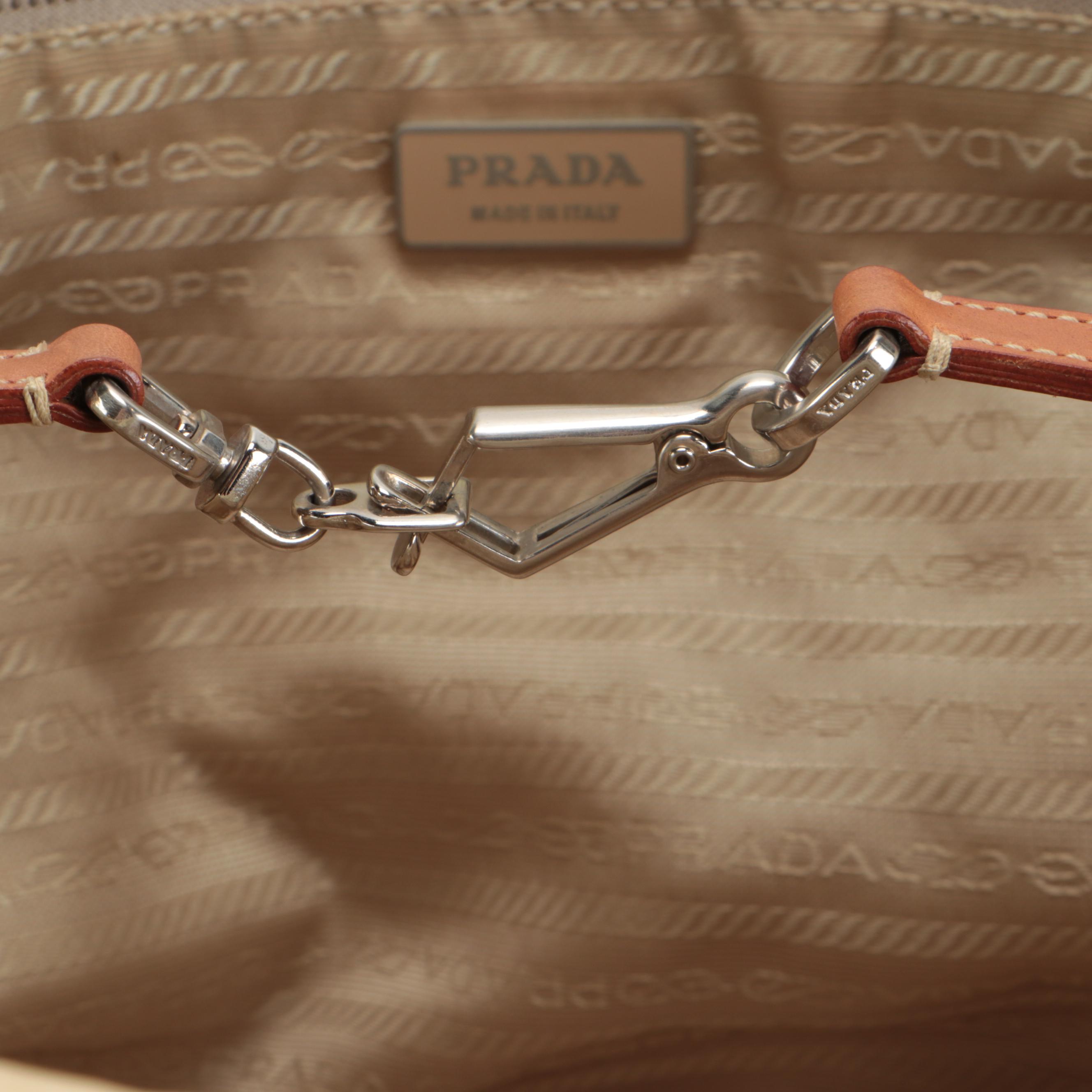 Prada Small Shopping Tote in Nylon with Tan Leather Trim