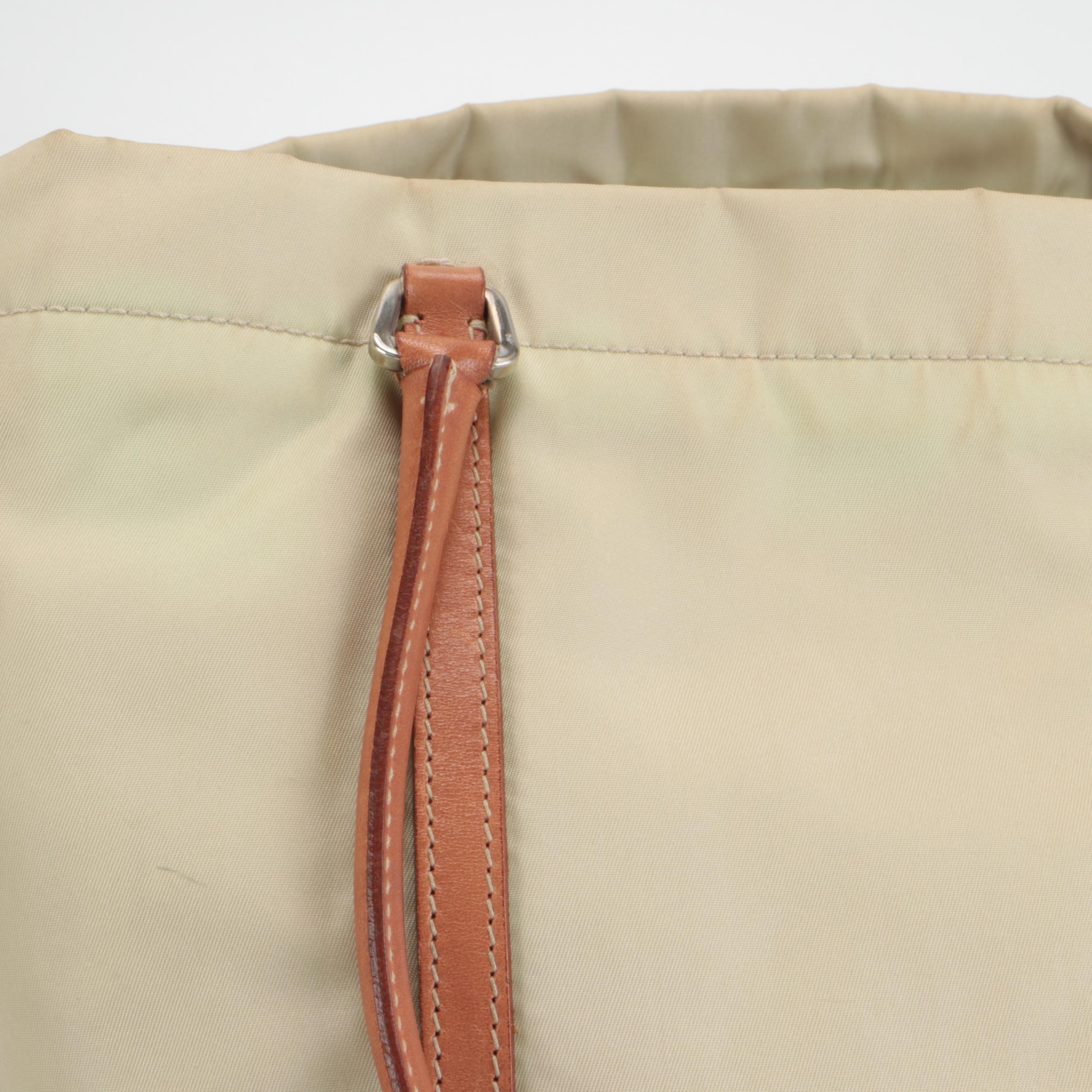 Prada Small Shopping Tote in Nylon with Tan Leather Trim