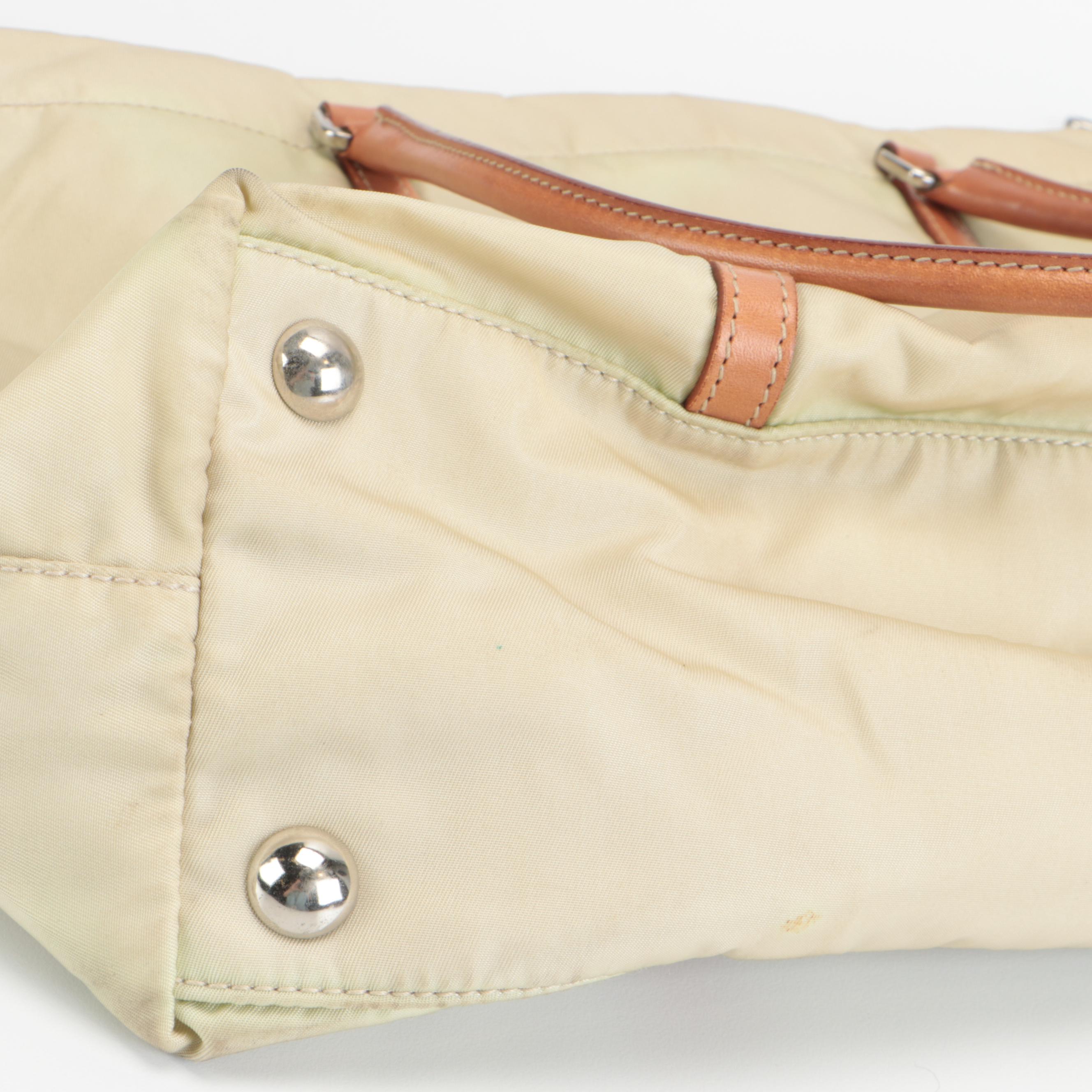 Prada Small Shopping Tote in Nylon with Tan Leather Trim
