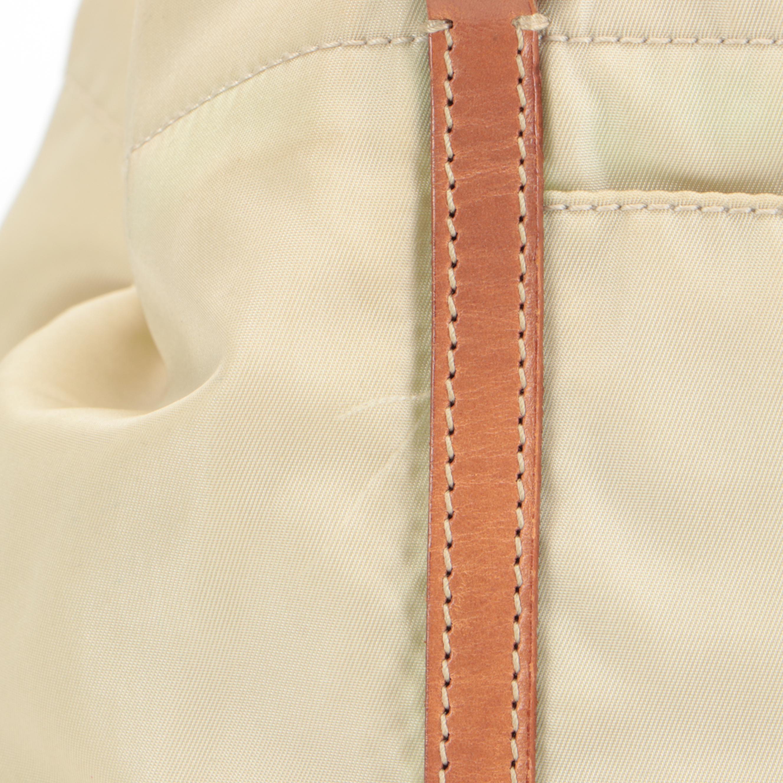 Prada Small Shopping Tote in Nylon with Tan Leather Trim