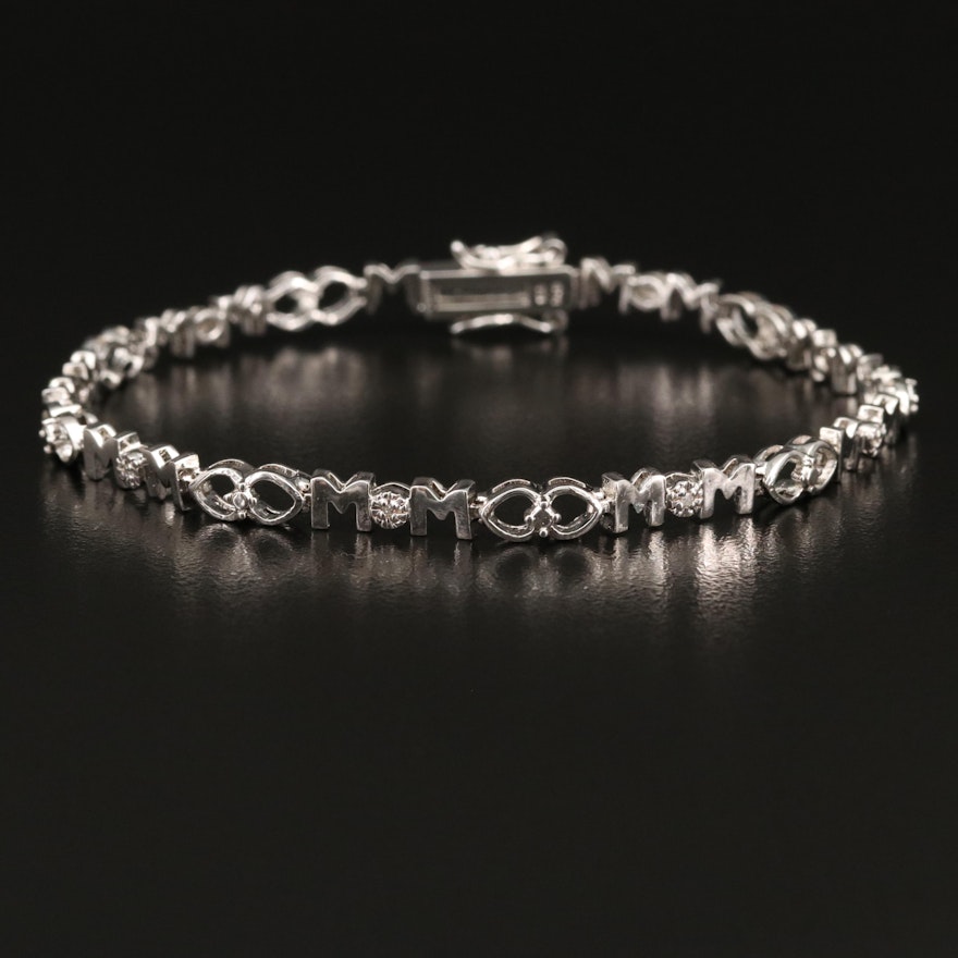 Sterling Diamond "MoM" Link Bracelet