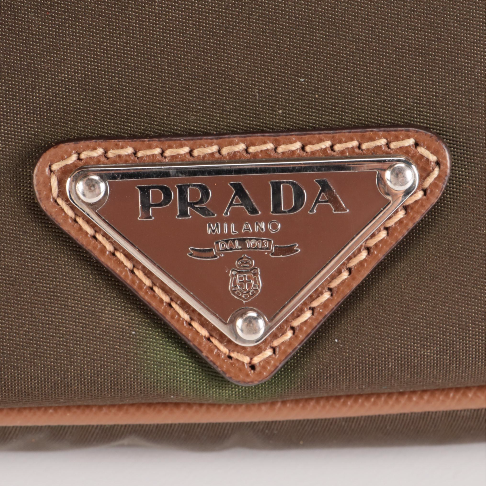 Prada Crossbody Bag in Green Tessuto Nylon with Brown Saffiano Leather Trim