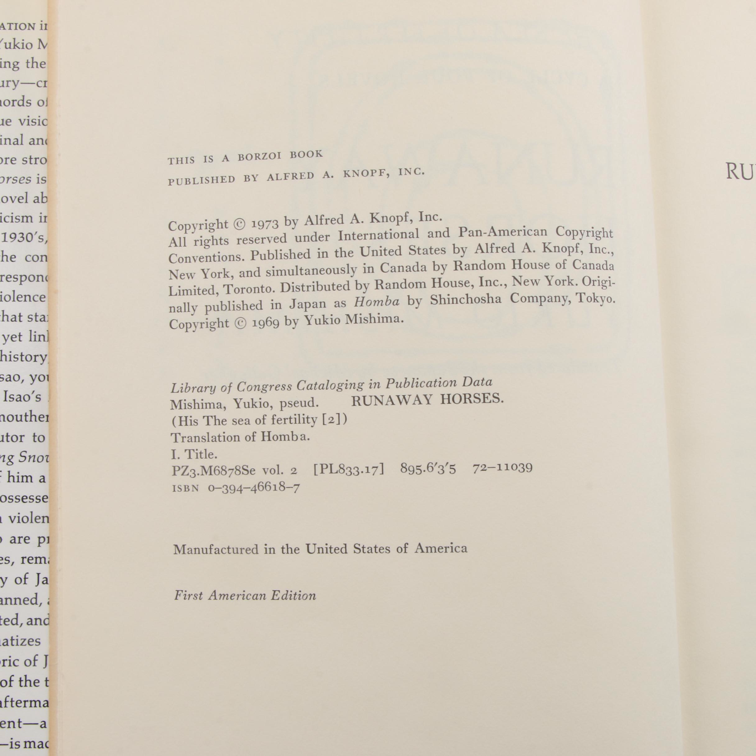 First American Edition Yukio Mishima Novels Including "Spring Snow"