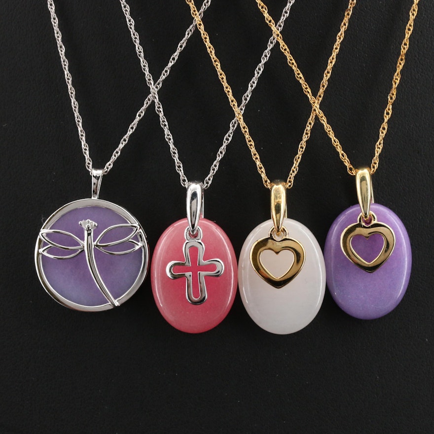 Sterling and Gold Filled Diamond and Quartzite Pendant Necklaces