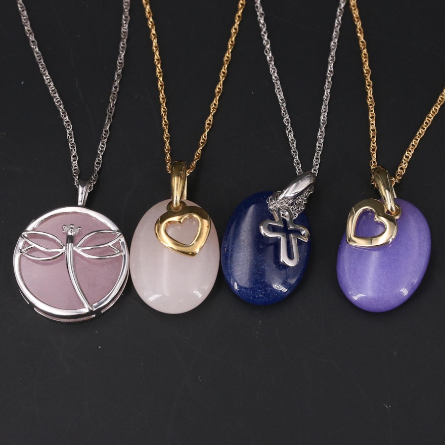 Sterling and Gold-Filled Necklaces with Quartzite and Diamond