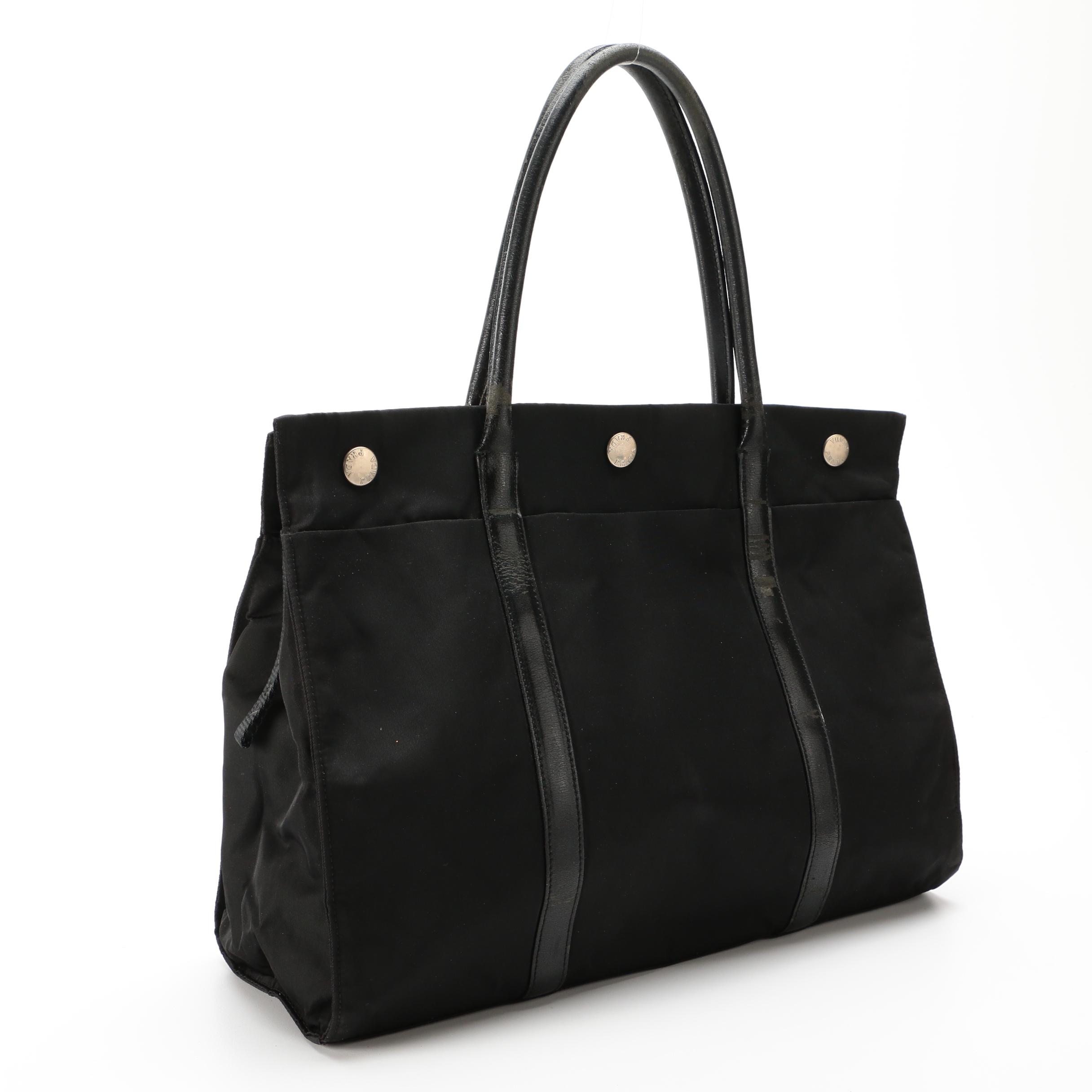 Prada Tote in Black Tessuto Nylon and Leather