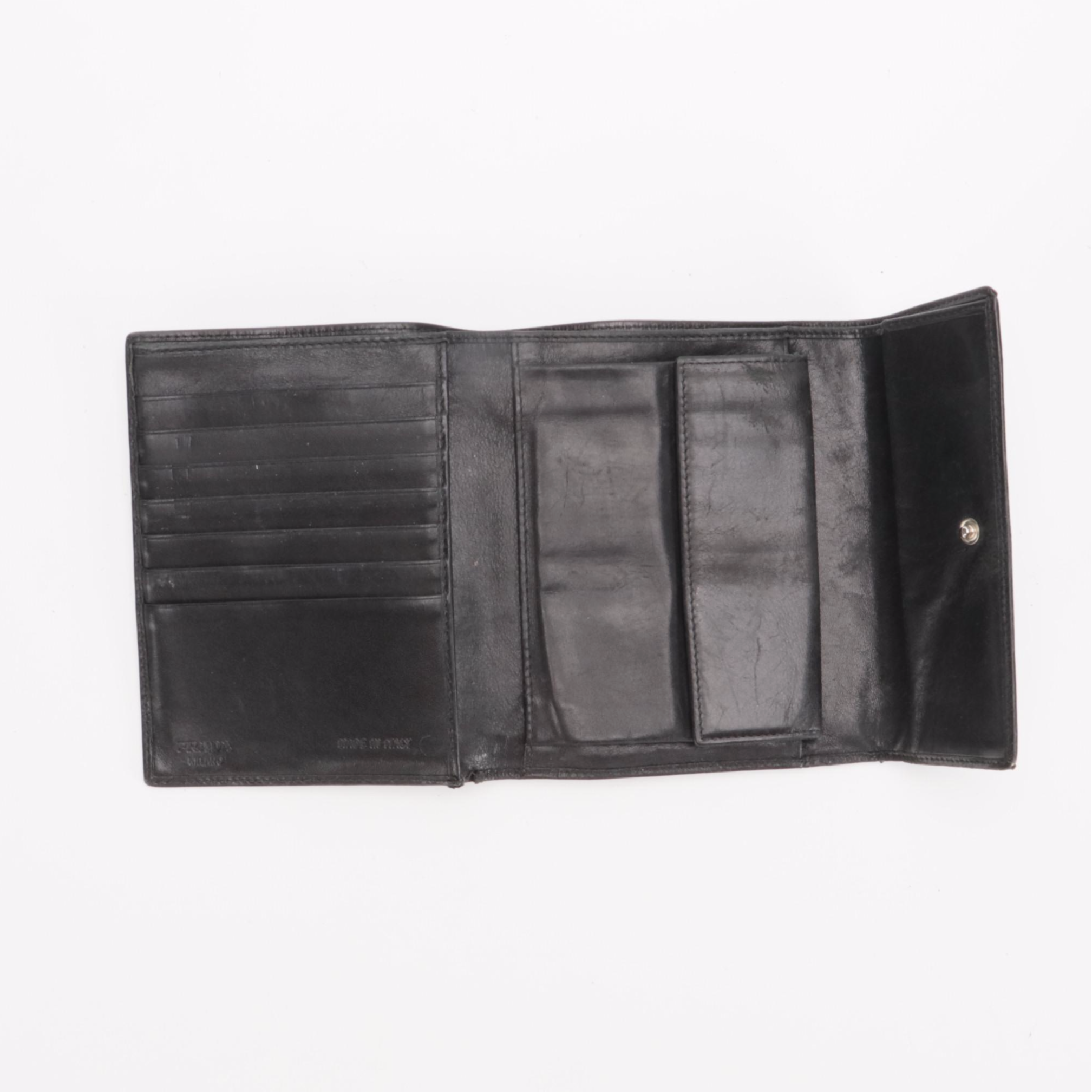 Prada Trifold Wallet in Black Lambskin Leather