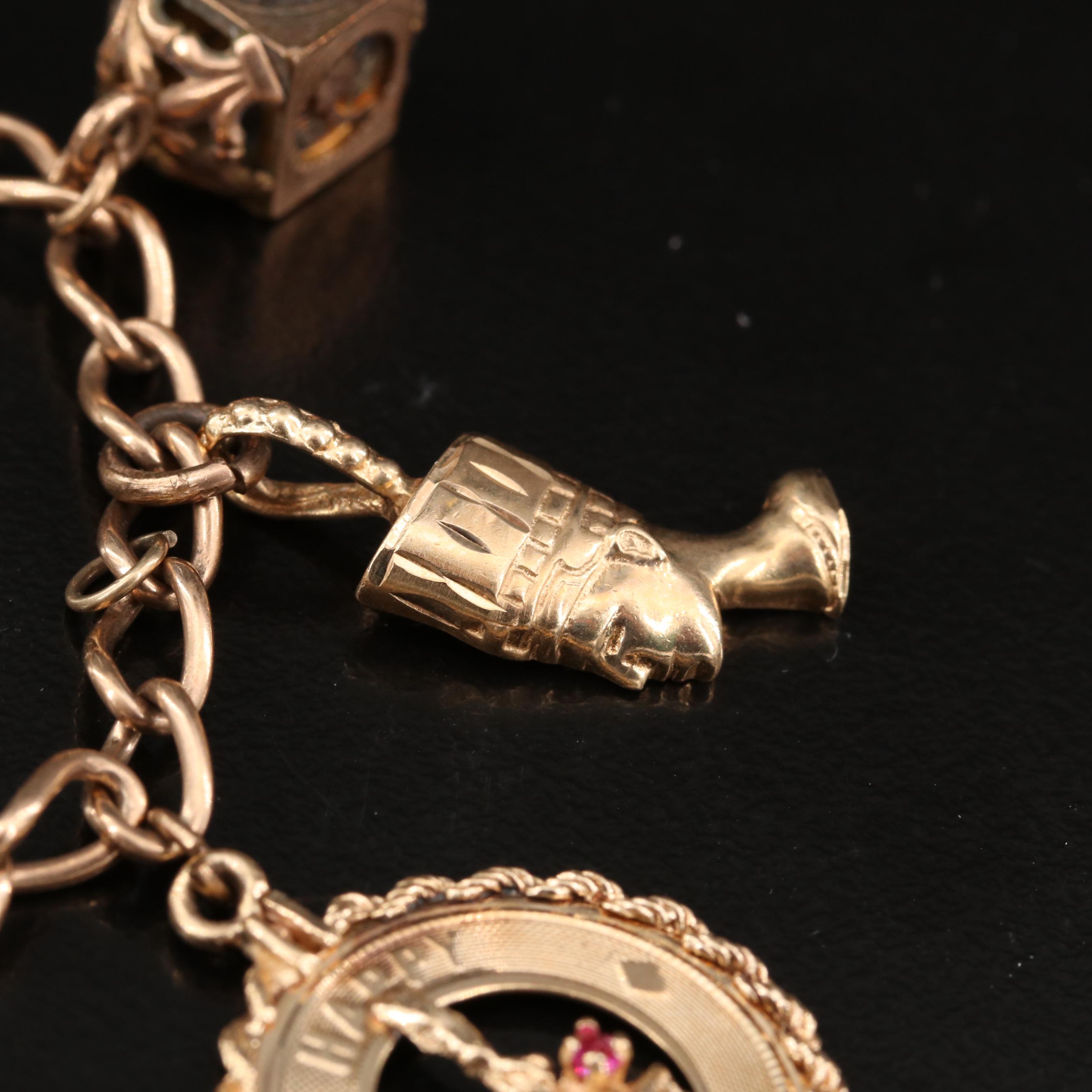 Vintage 14K Charm Bracelet with Amethyst and Glass Charms