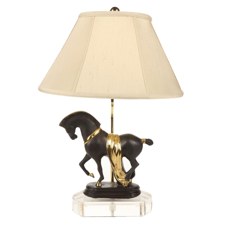 Remington Lamp Co. Art Deco Black with Gilt Metal Trojan Horse Lamp