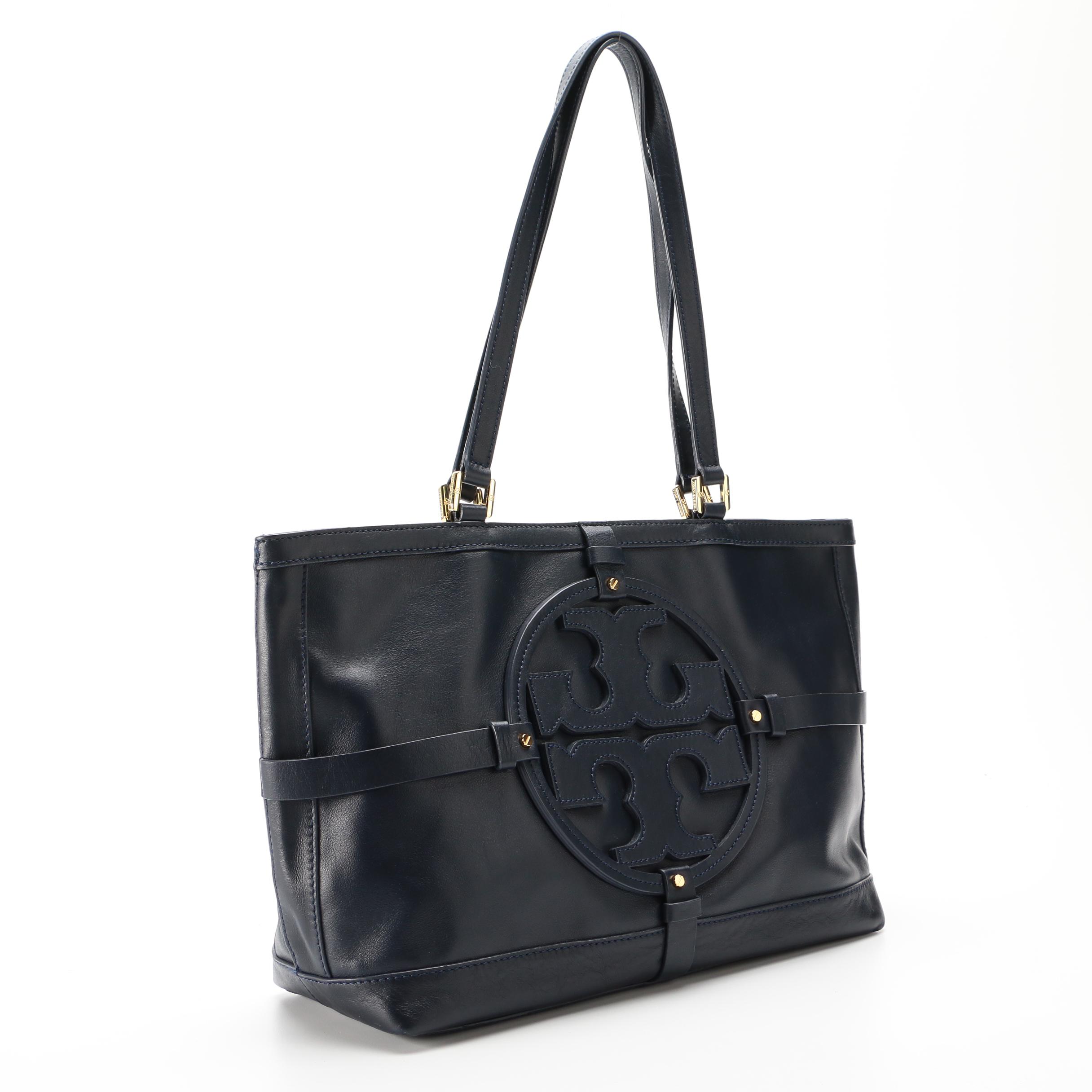 Tory Burch Jenny Shoulder Tote in Navy Blue Leather