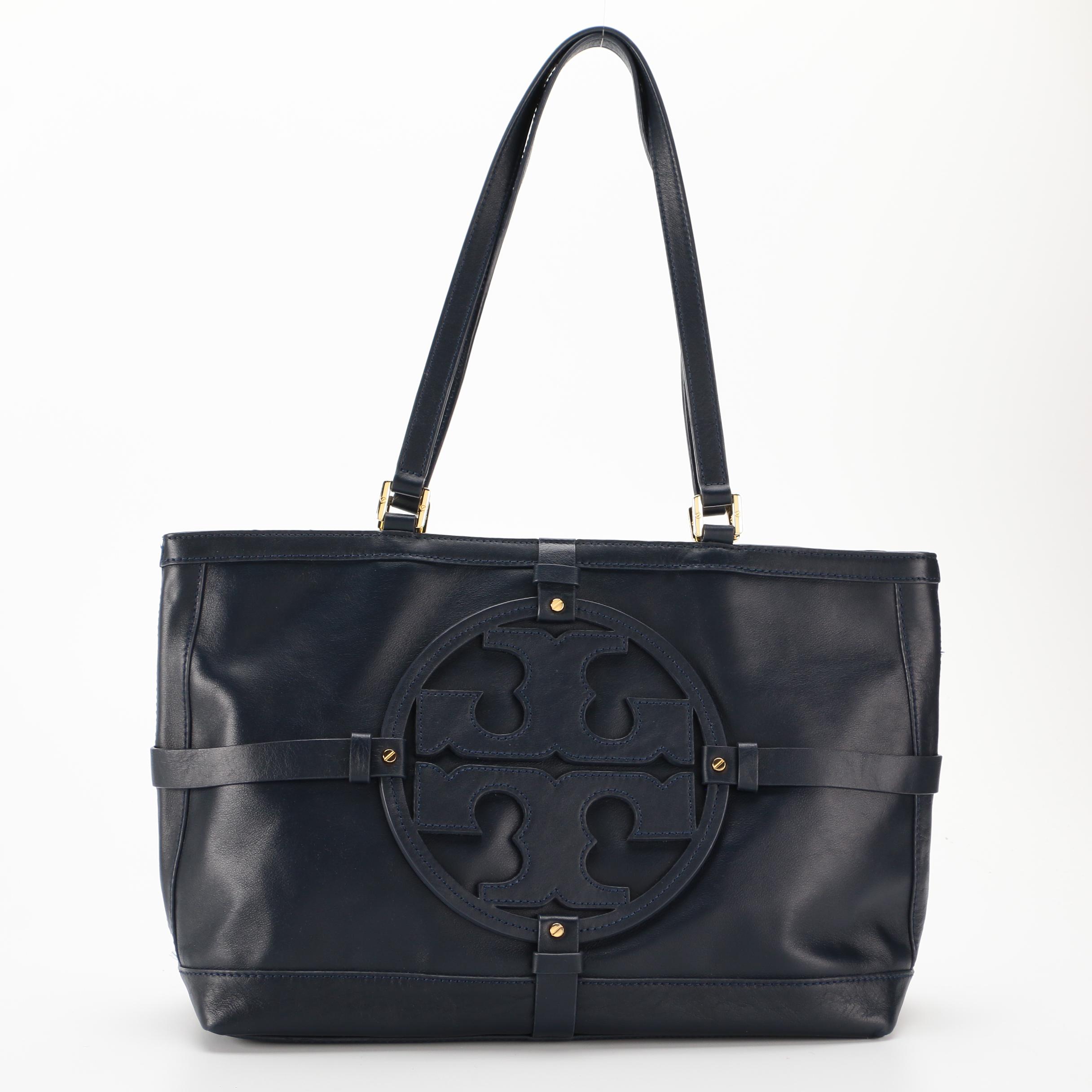 Tory Burch Jenny Shoulder Tote in Navy Blue Leather