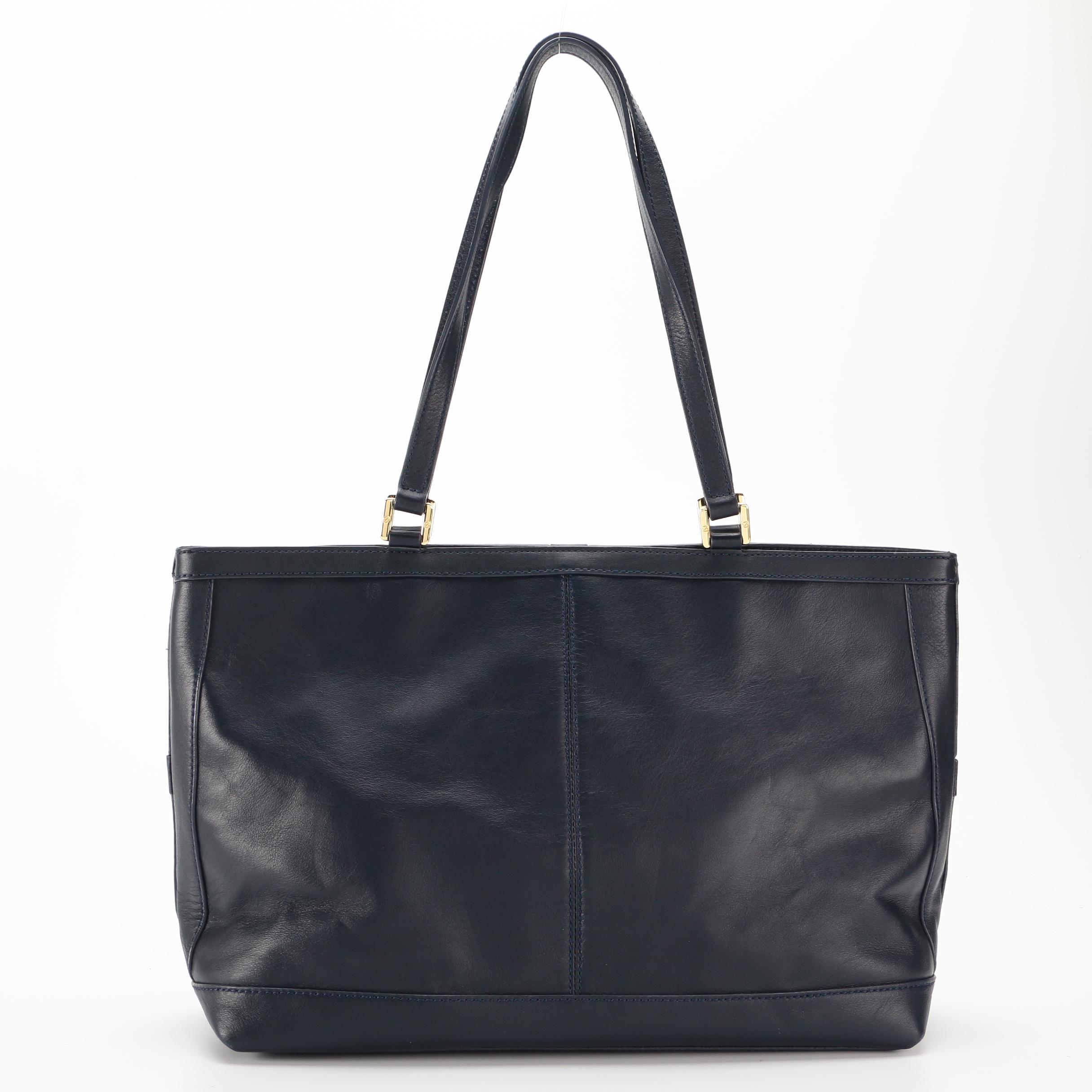 Tory Burch Jenny Shoulder Tote in Navy Blue Leather