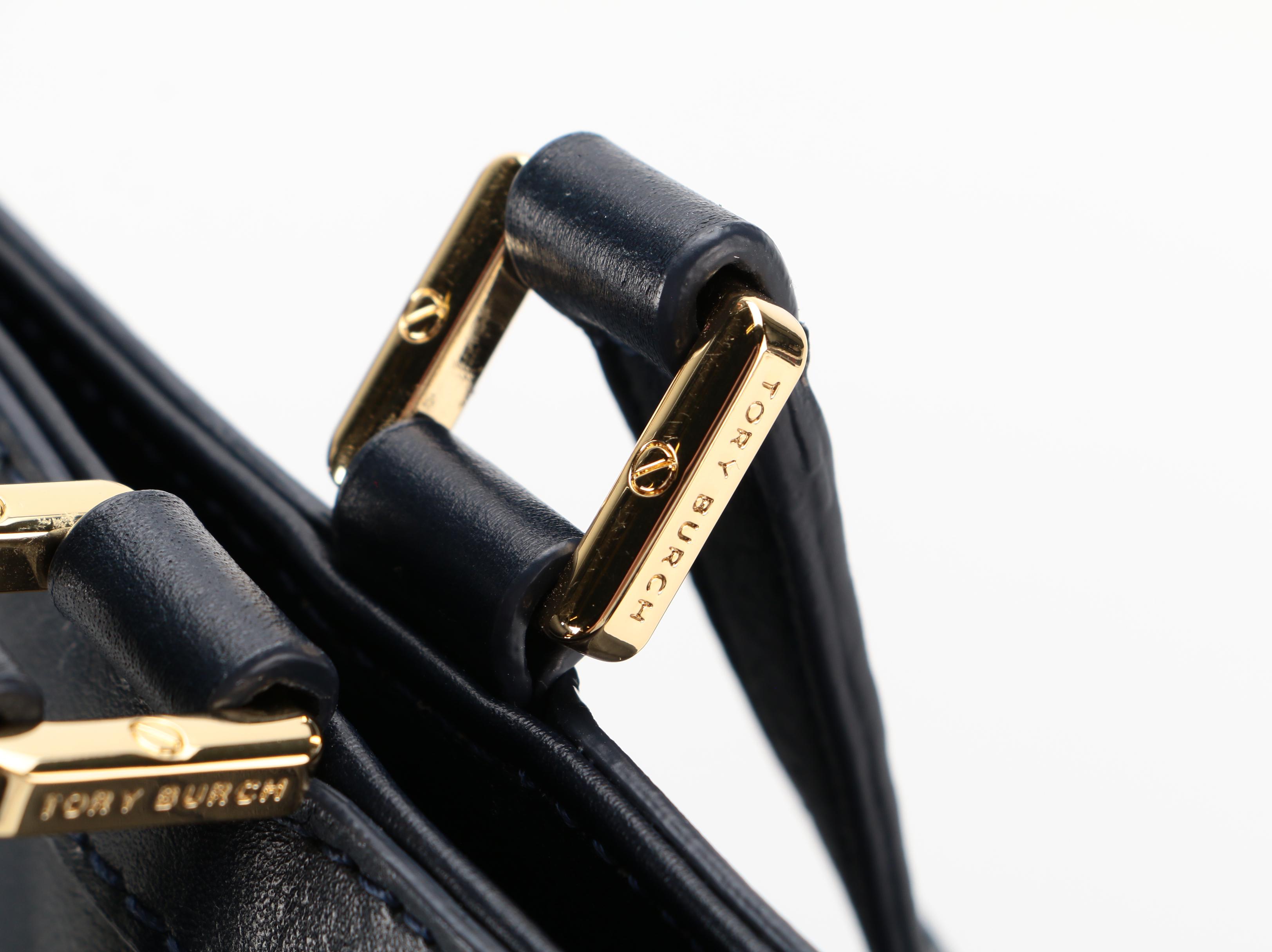 Tory Burch Jenny Shoulder Tote in Navy Blue Leather