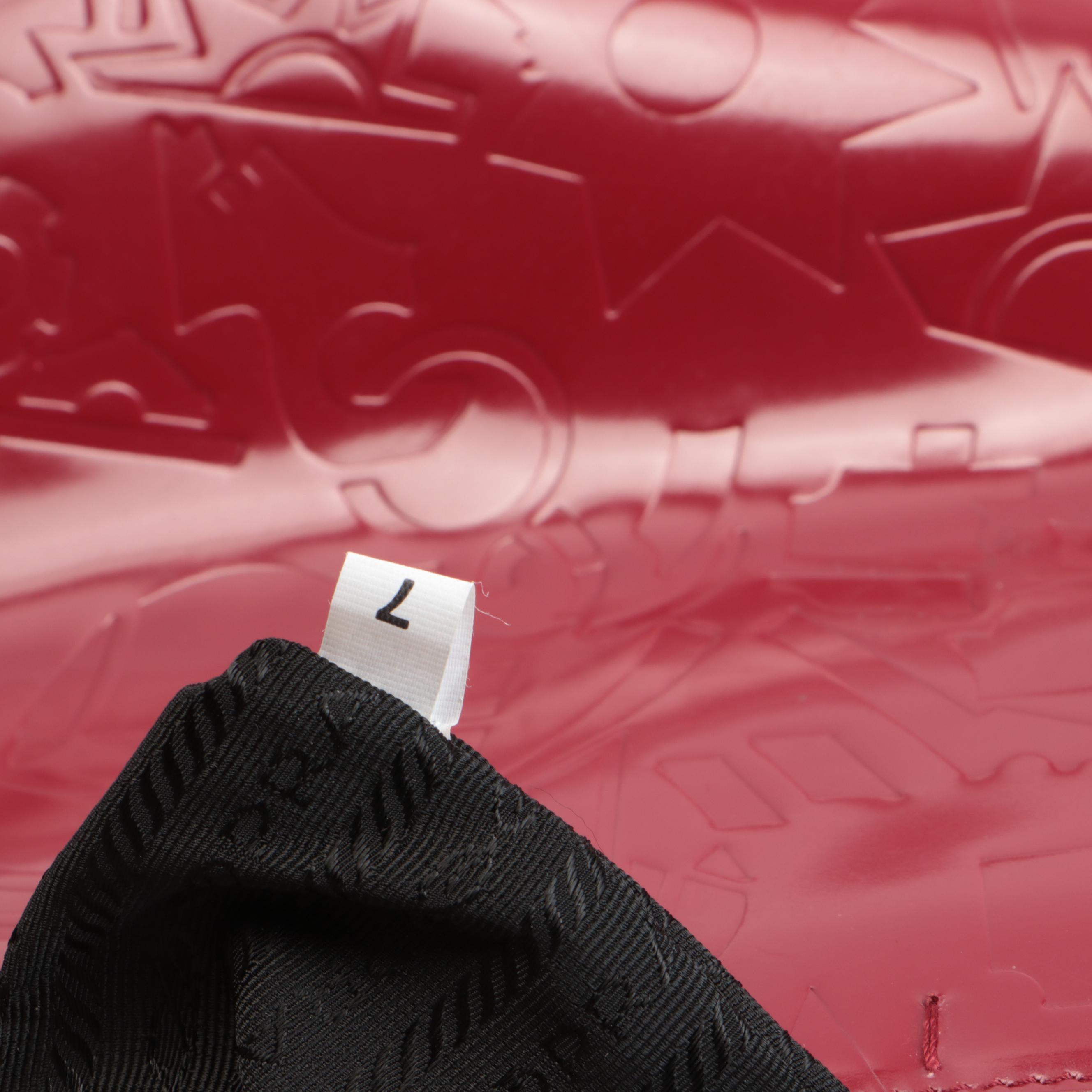 Prada Satchel Style Tote Bag in Red Patent Leather with Embossed Design