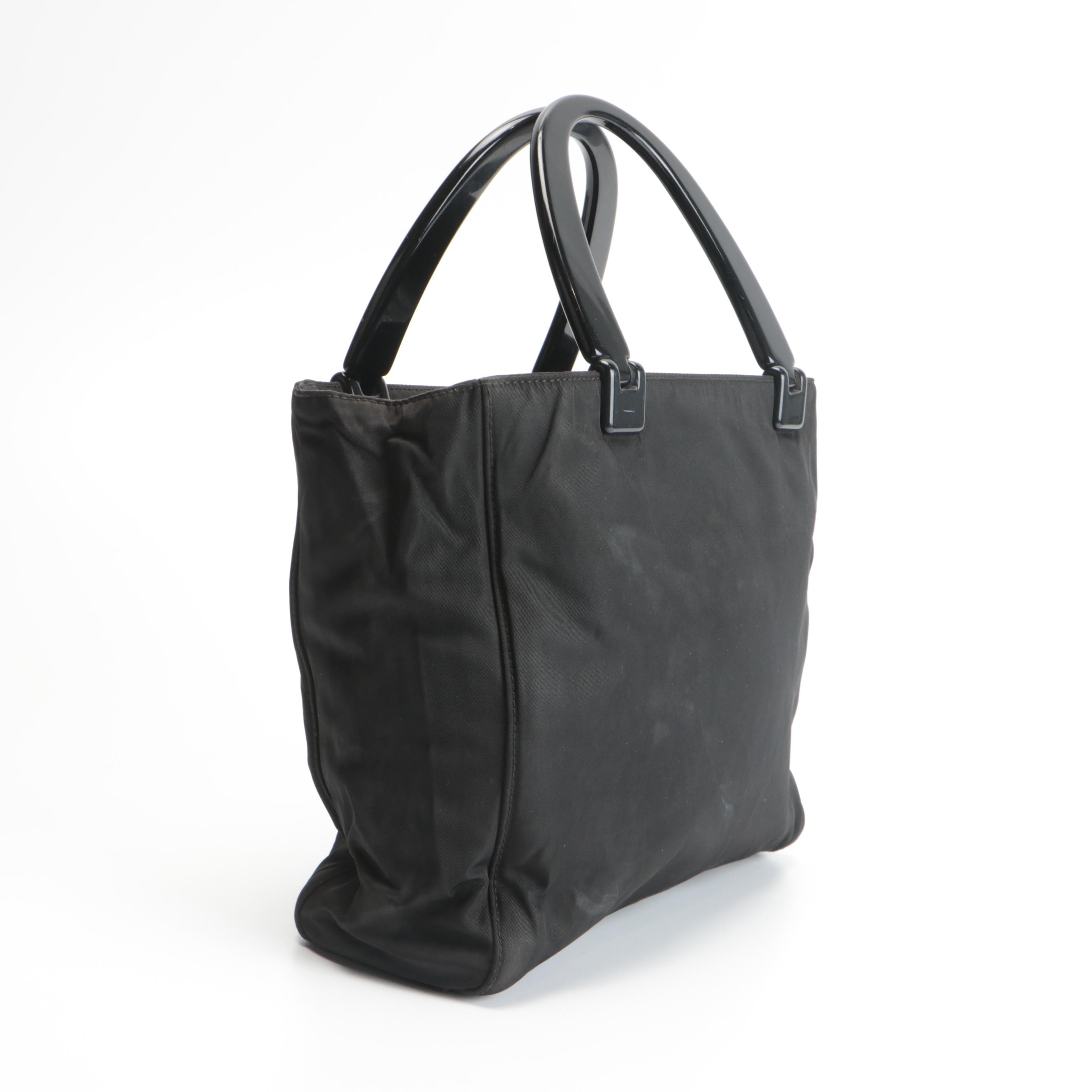 Prada Top Handle Bag in Black Nylon with Plastic Handles