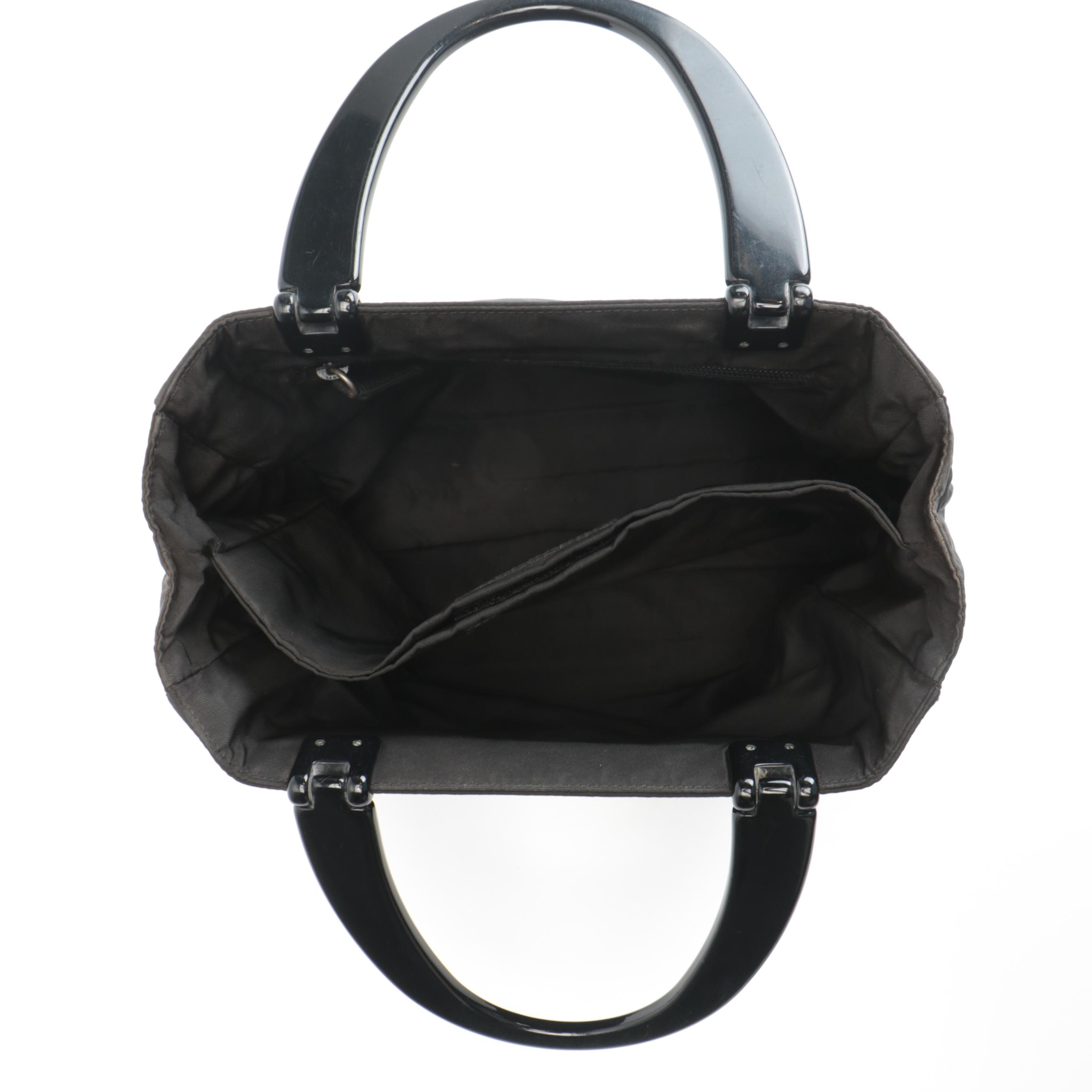 Prada Top Handle Bag in Black Nylon with Plastic Handles