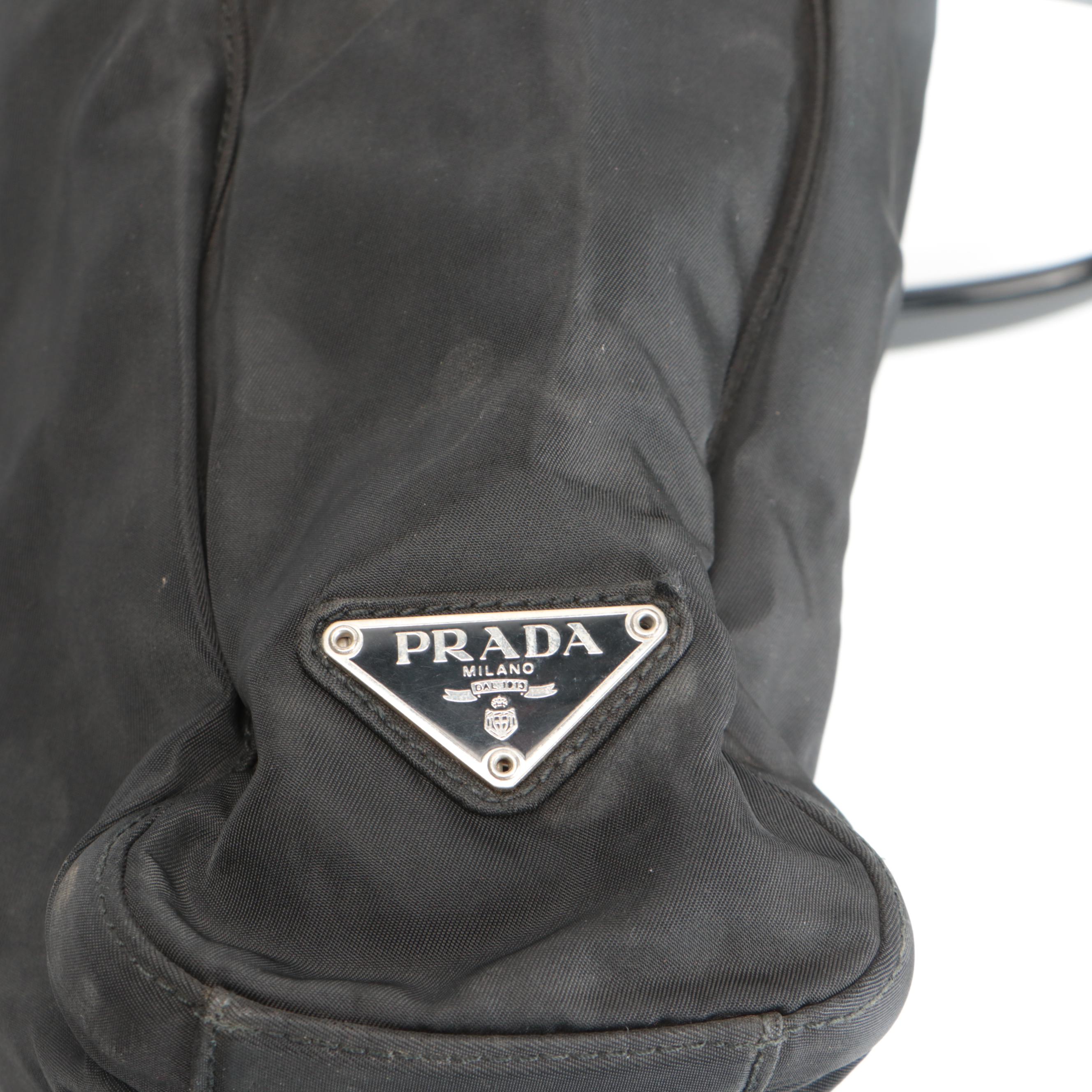Prada Top Handle Bag in Black Nylon with Plastic Handles
