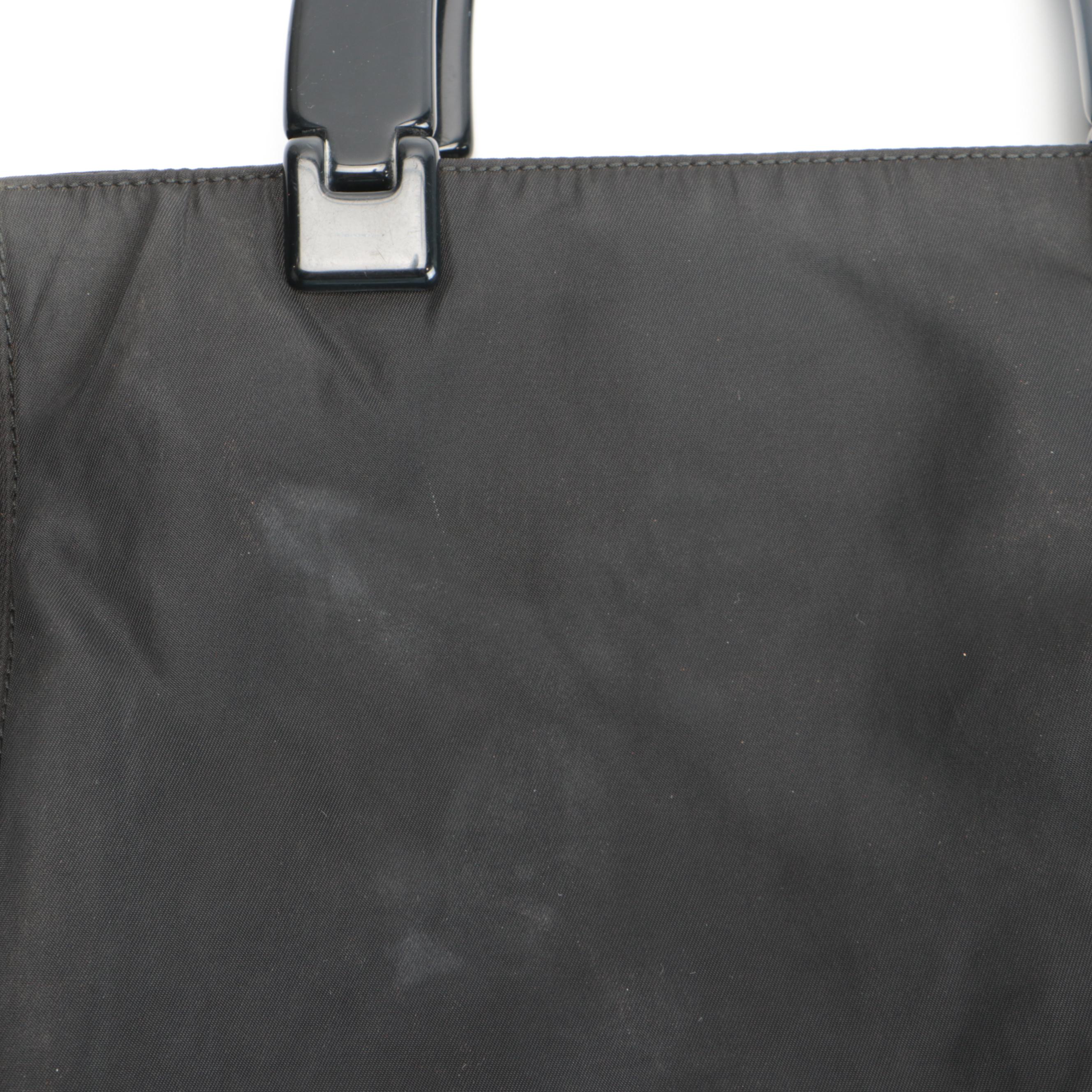 Prada Top Handle Bag in Black Nylon with Plastic Handles
