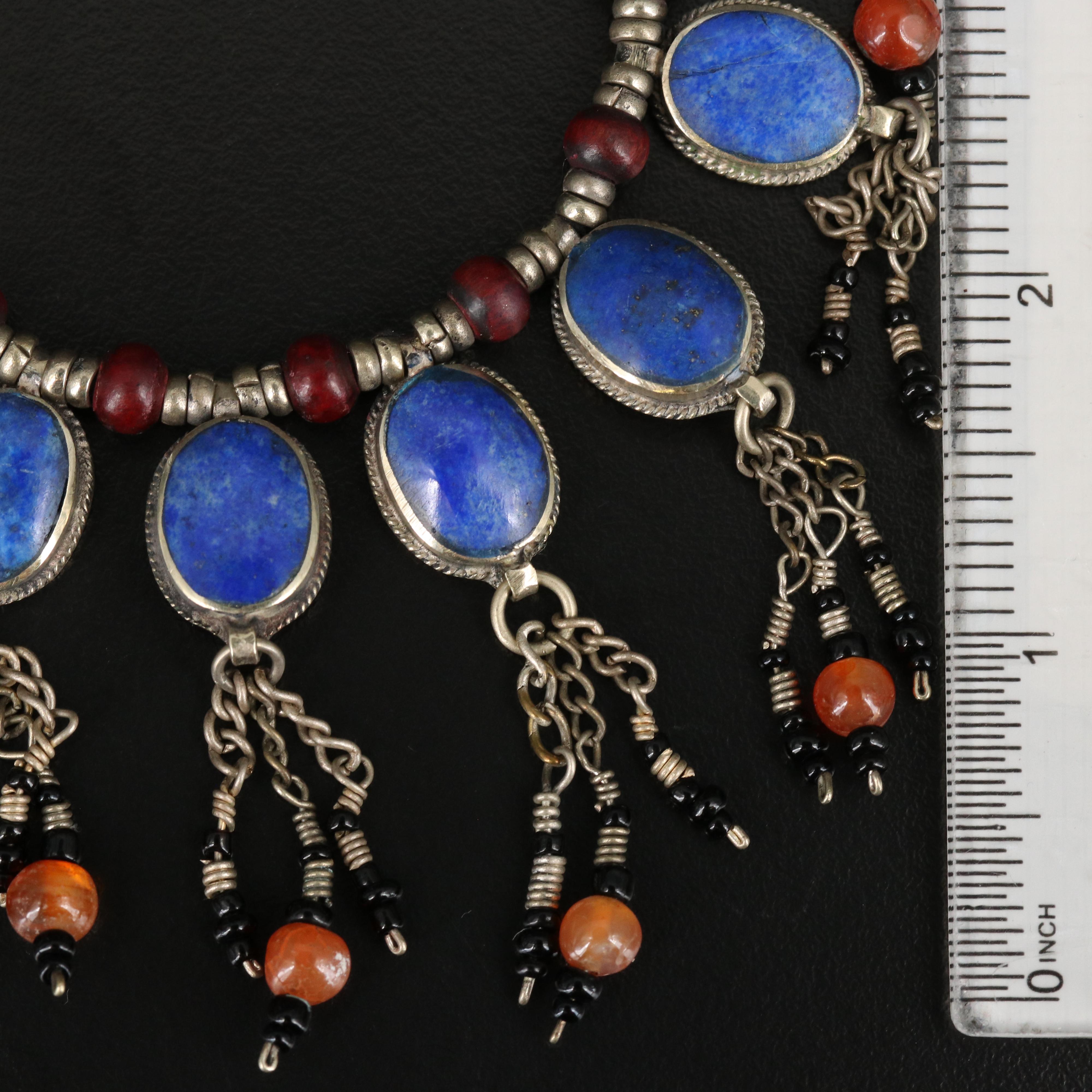 Afgani Fringa Necklaces with Coral, Lapis Lazuli and Agate
