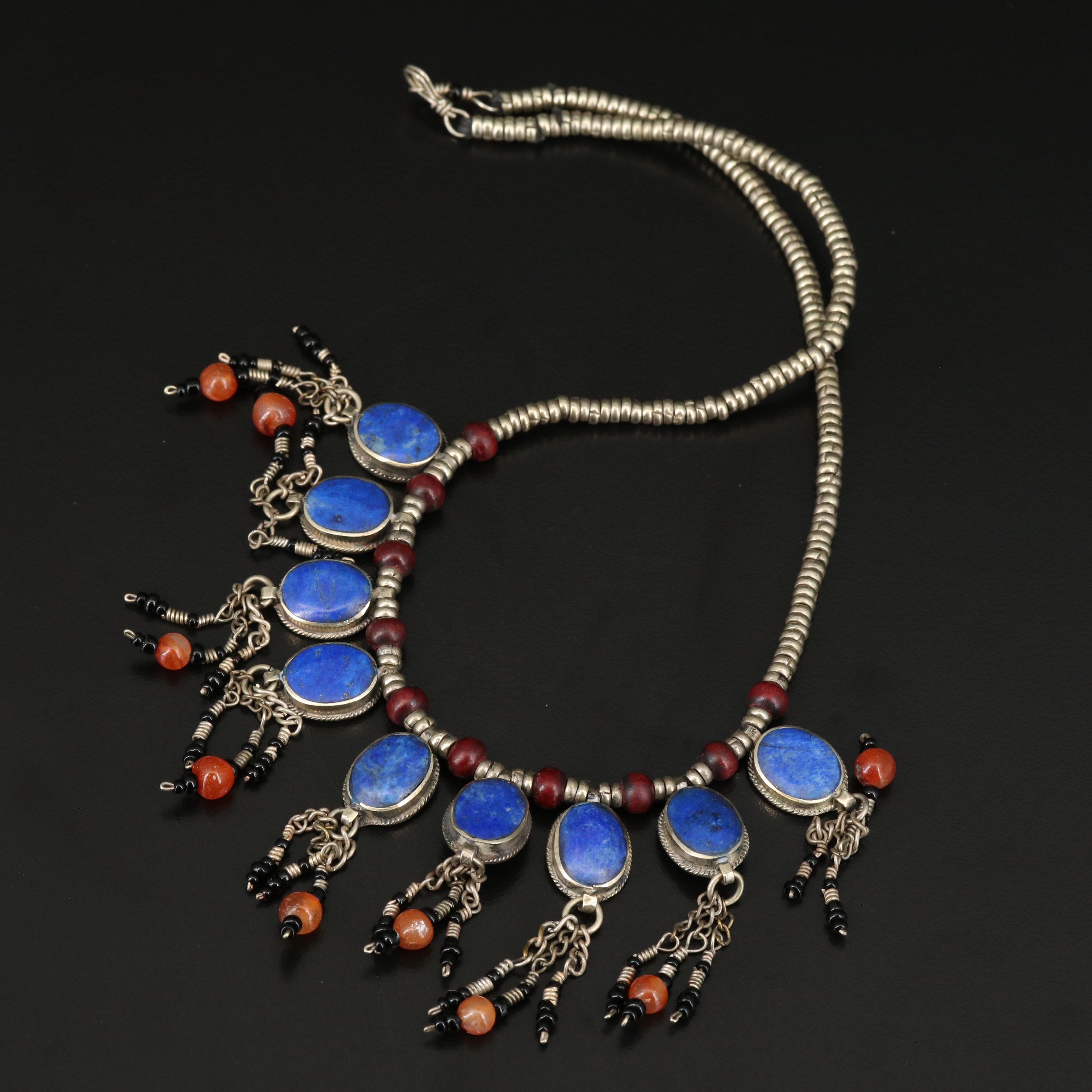 Afgani Fringa Necklaces with Coral, Lapis Lazuli and Agate