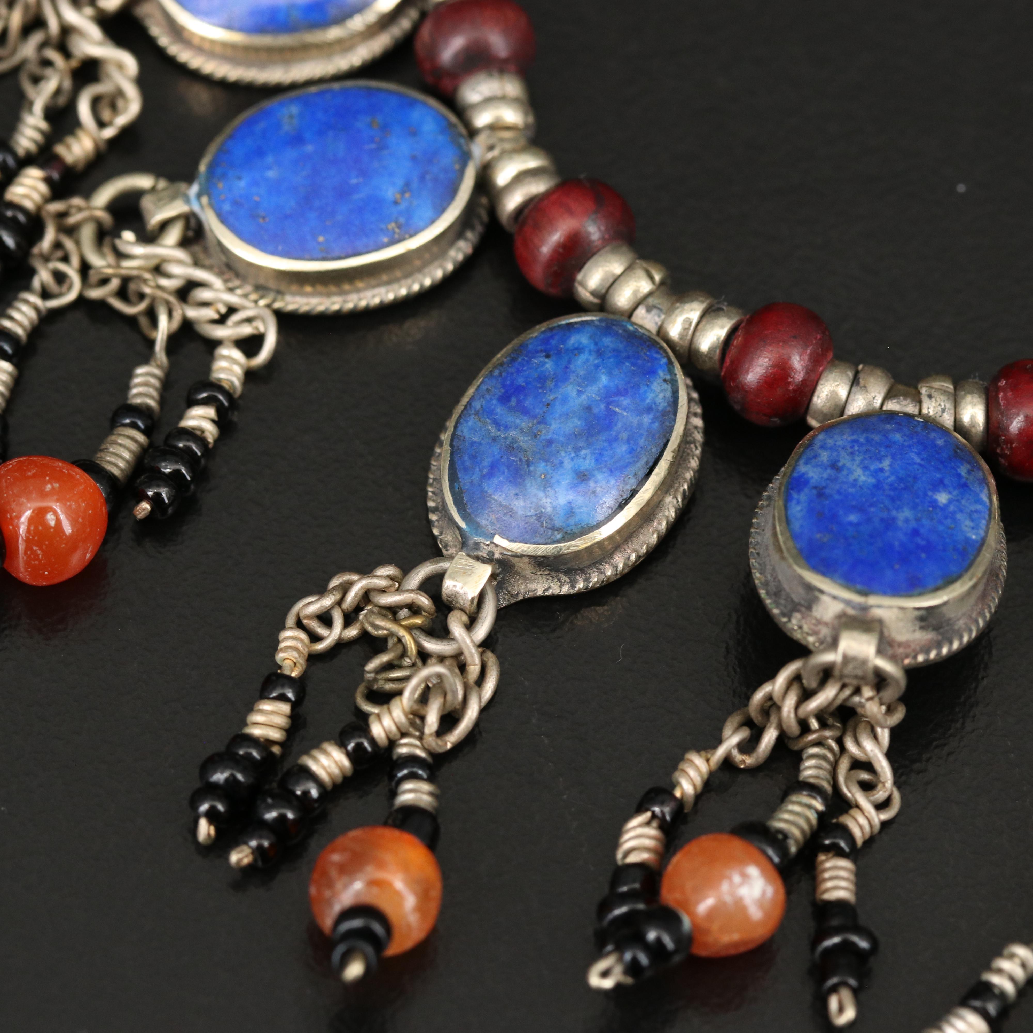 Afgani Fringa Necklaces with Coral, Lapis Lazuli and Agate
