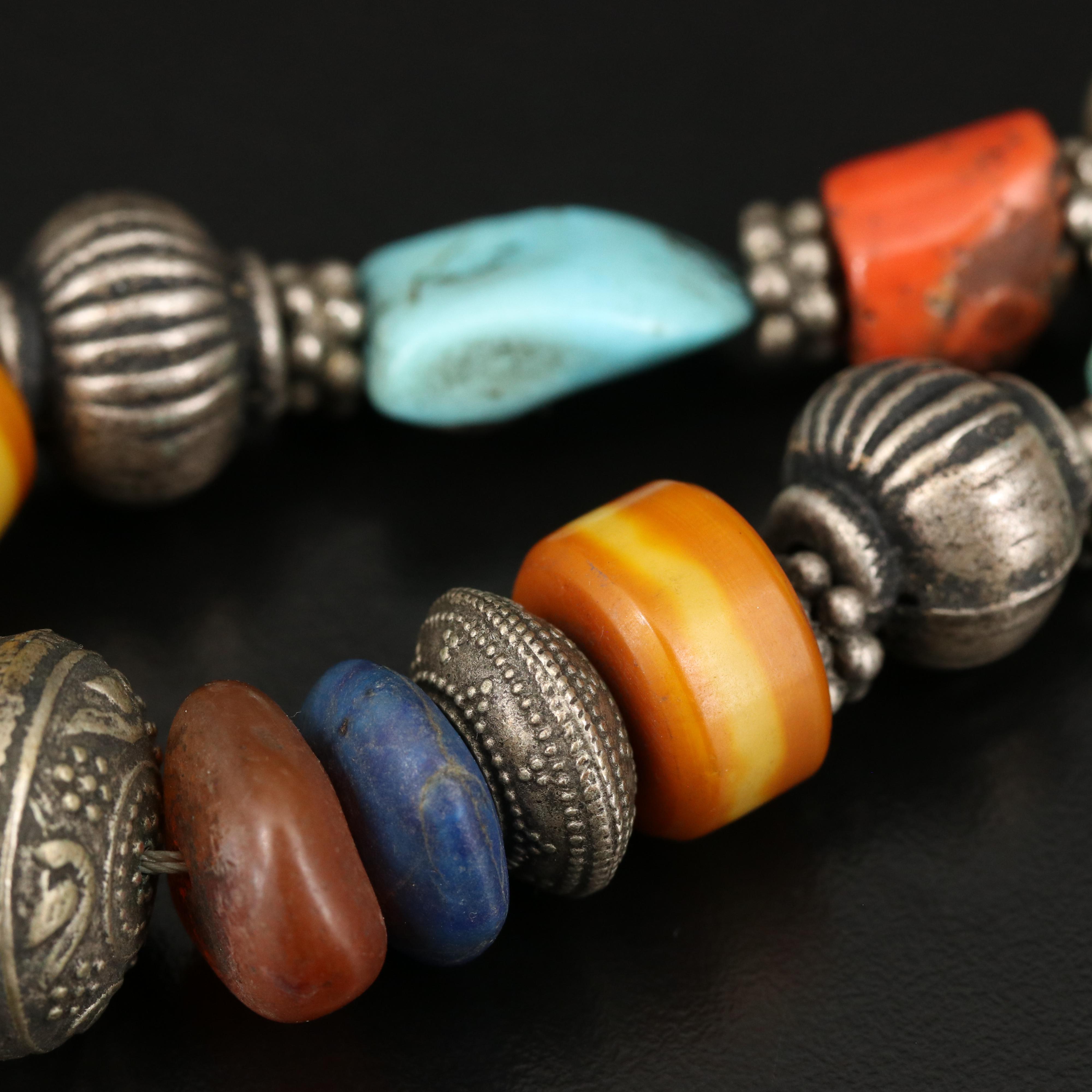 Afgani Fringa Necklaces with Coral, Lapis Lazuli and Agate