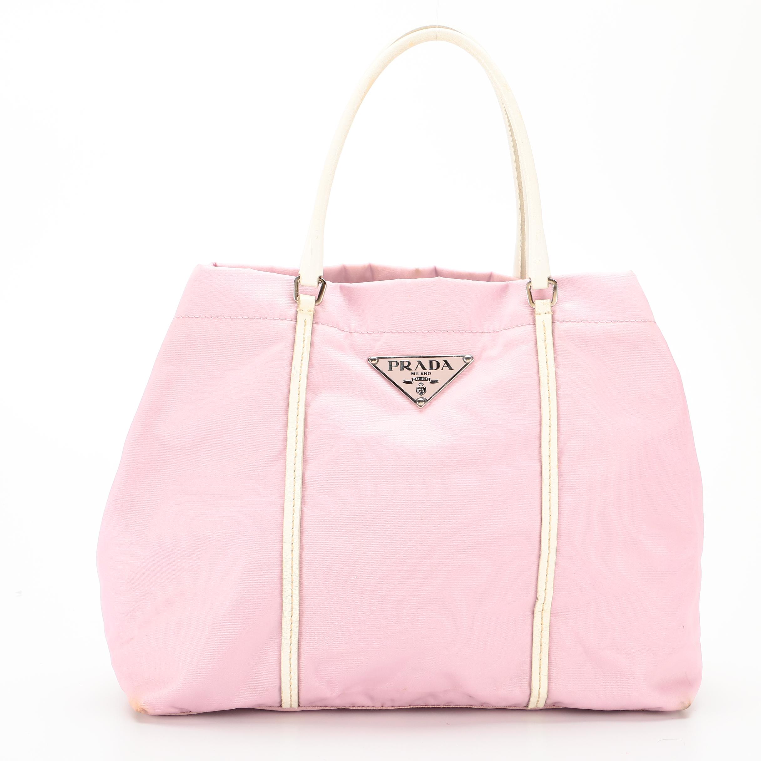 Prada Pink Nylon Tessuto Bag with White Leather Trim